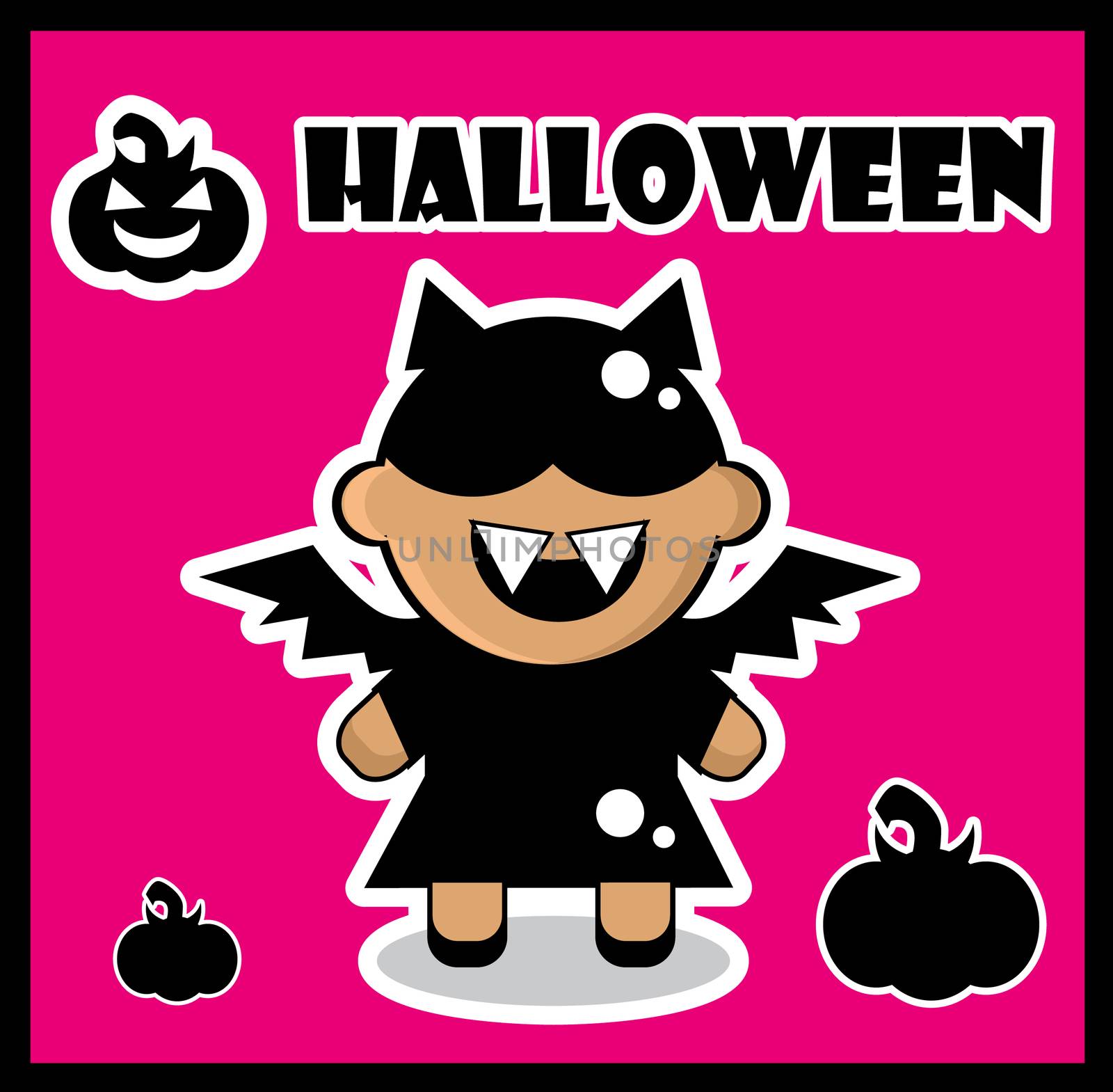 Halloween icon Bat card poster background silhouette of bat girl and pumpkin