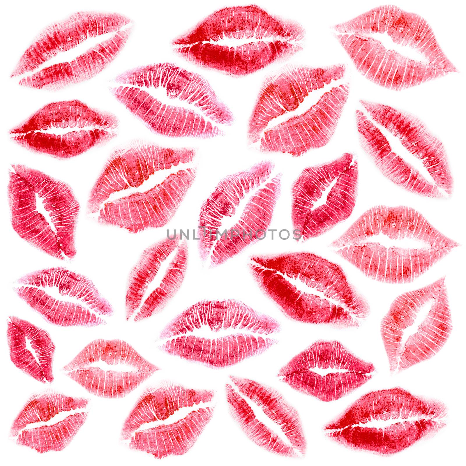 Set of beautiful lipstick mark on white background.