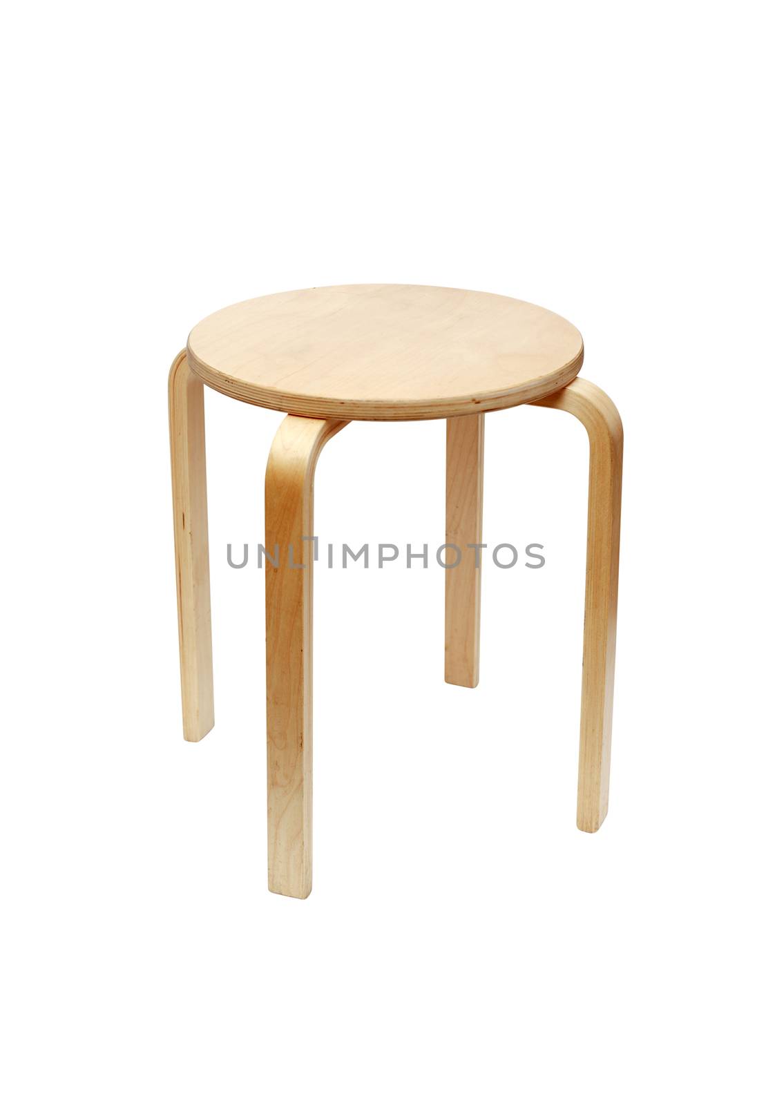 Wooden round stool isolated on white background with clipping path