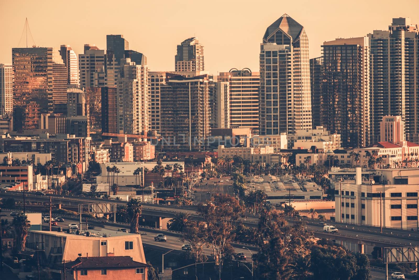 North Side Skyline San Diego, California in Vintage Color Grading. San Diego, California, United States.