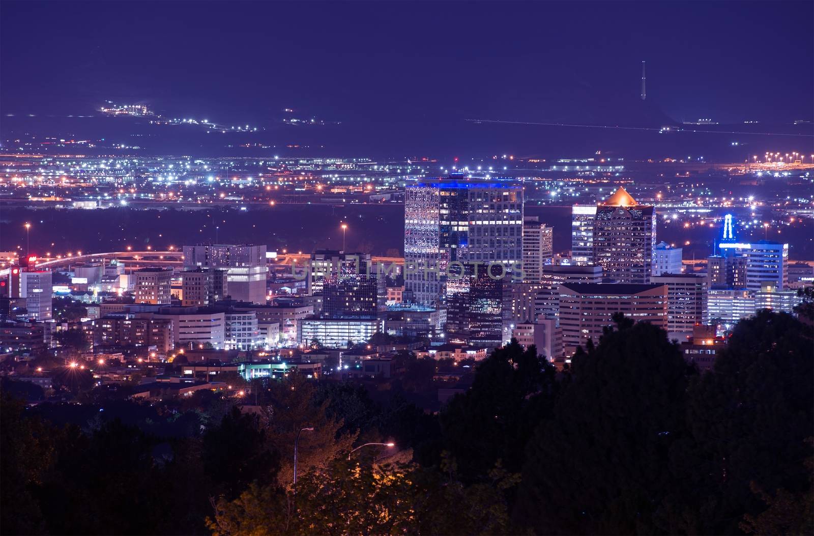 Salt Lake City Night Scenery. Cityscape at Night. City Illumination.
