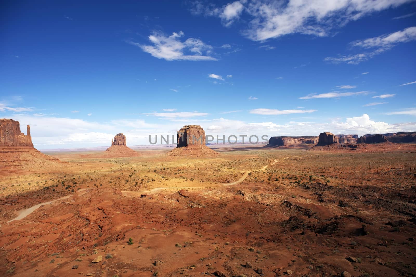 American Monuments Valley Landscape Panorama. Summer in Monuments Valley, Arizona, United States.