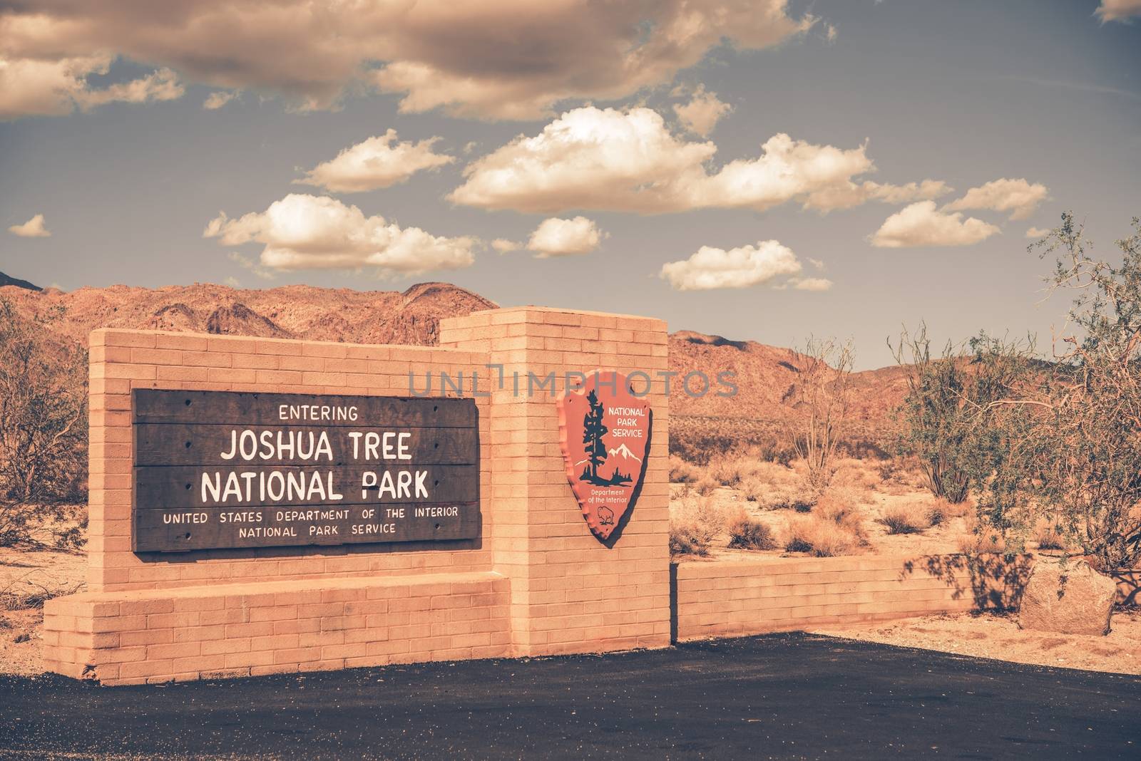 Joshua Tree Park Entrance Sign. South Entrance to the Park.