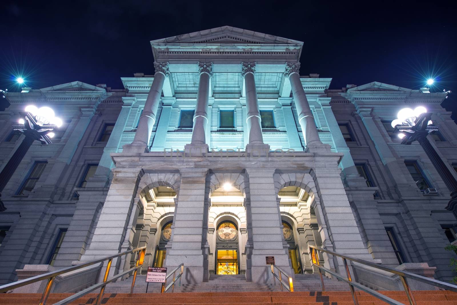 Denver Colorado Capitol Building at Night. Colorado State Capitol Located at 200 East Colfax Avenue in Denver, Colorado.