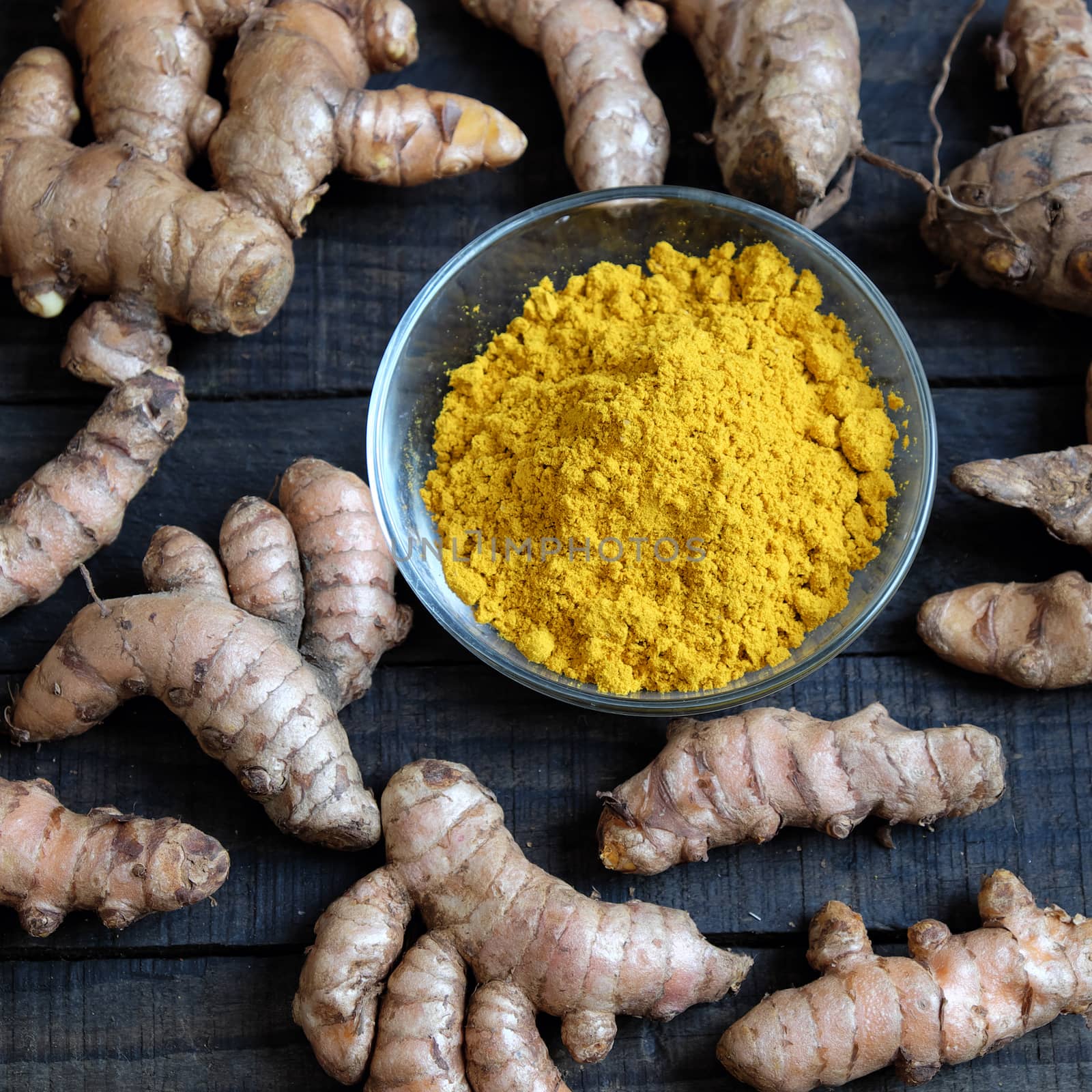 Turmeric powder, agriculture product, nutrition, healthy food, natural cosmetic for beauty care, can treat stomach ache, also is spice for food,  aromatic flavor, organic yellow color