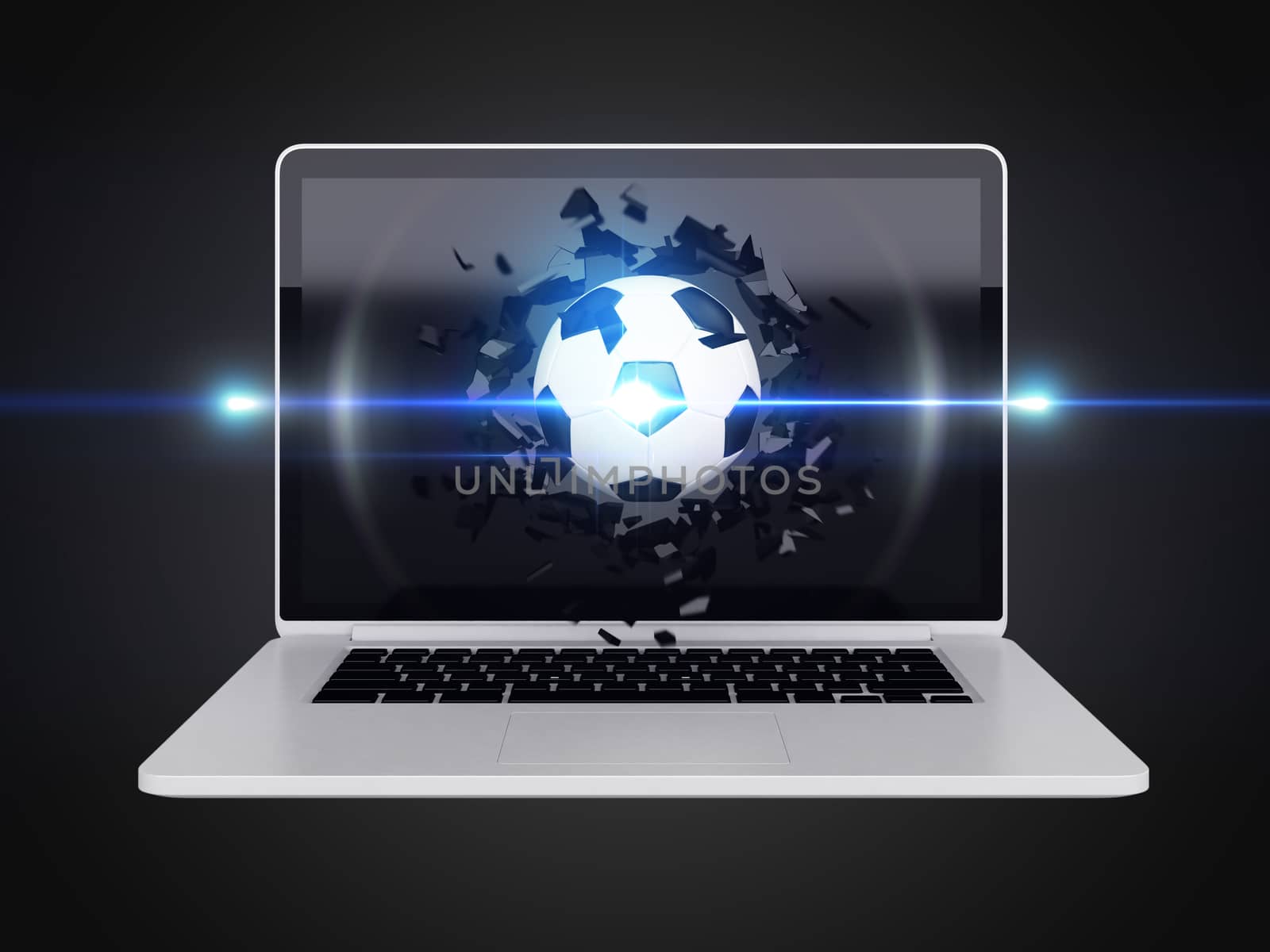 football destroy laptop, technology background, sport background