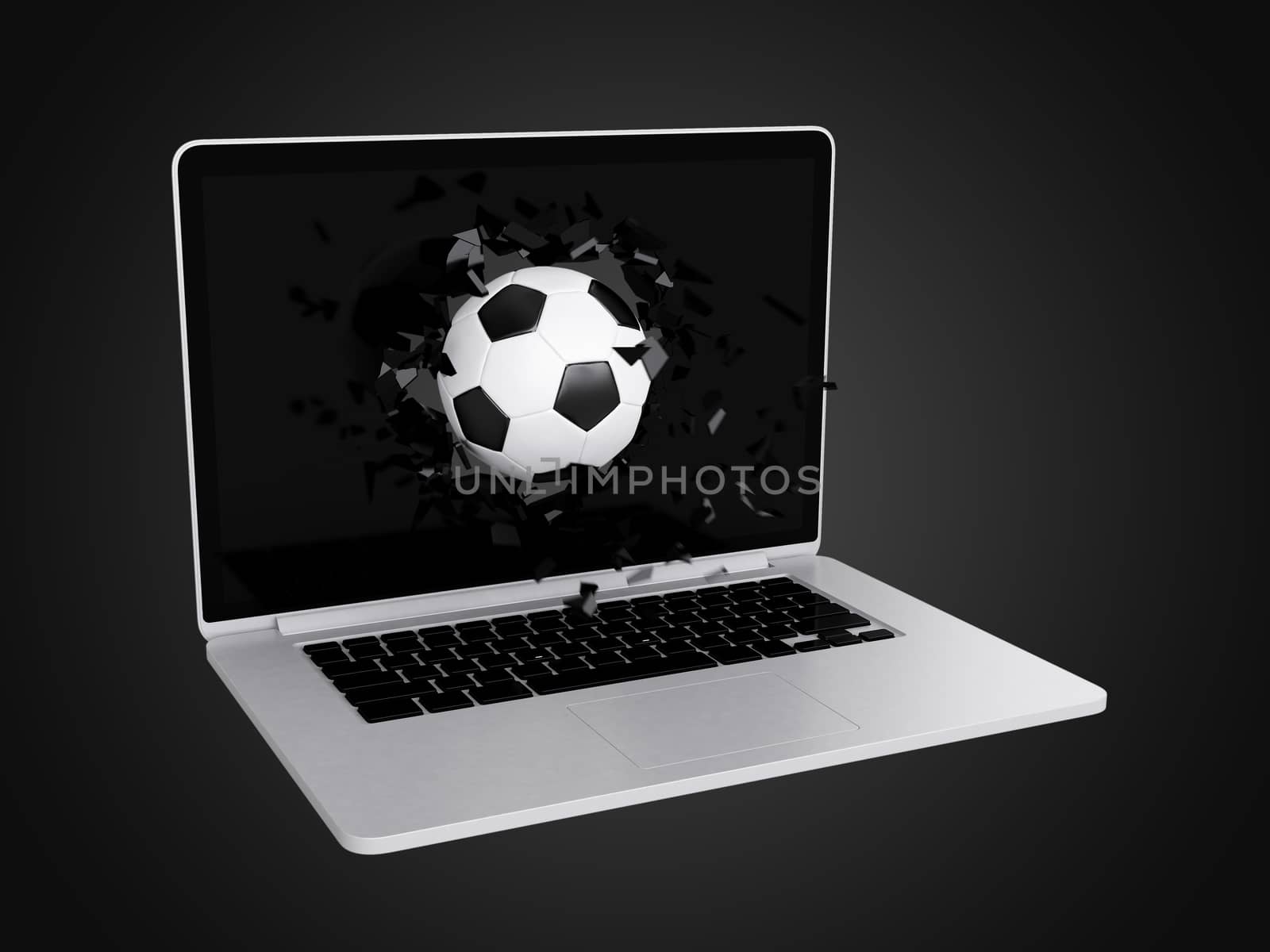 football destroy laptop, technology background, sport background