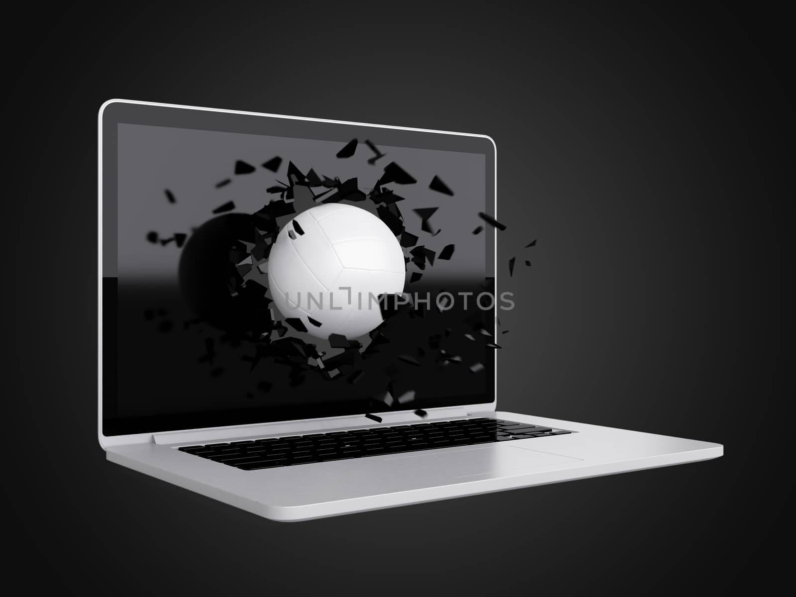volleyball destroy laptop, technology background, sport background