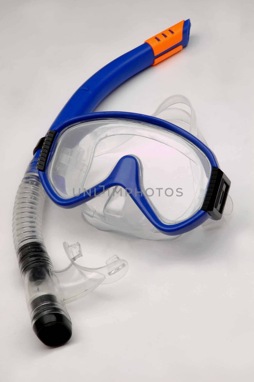 diving mask and snorkel on a white background           