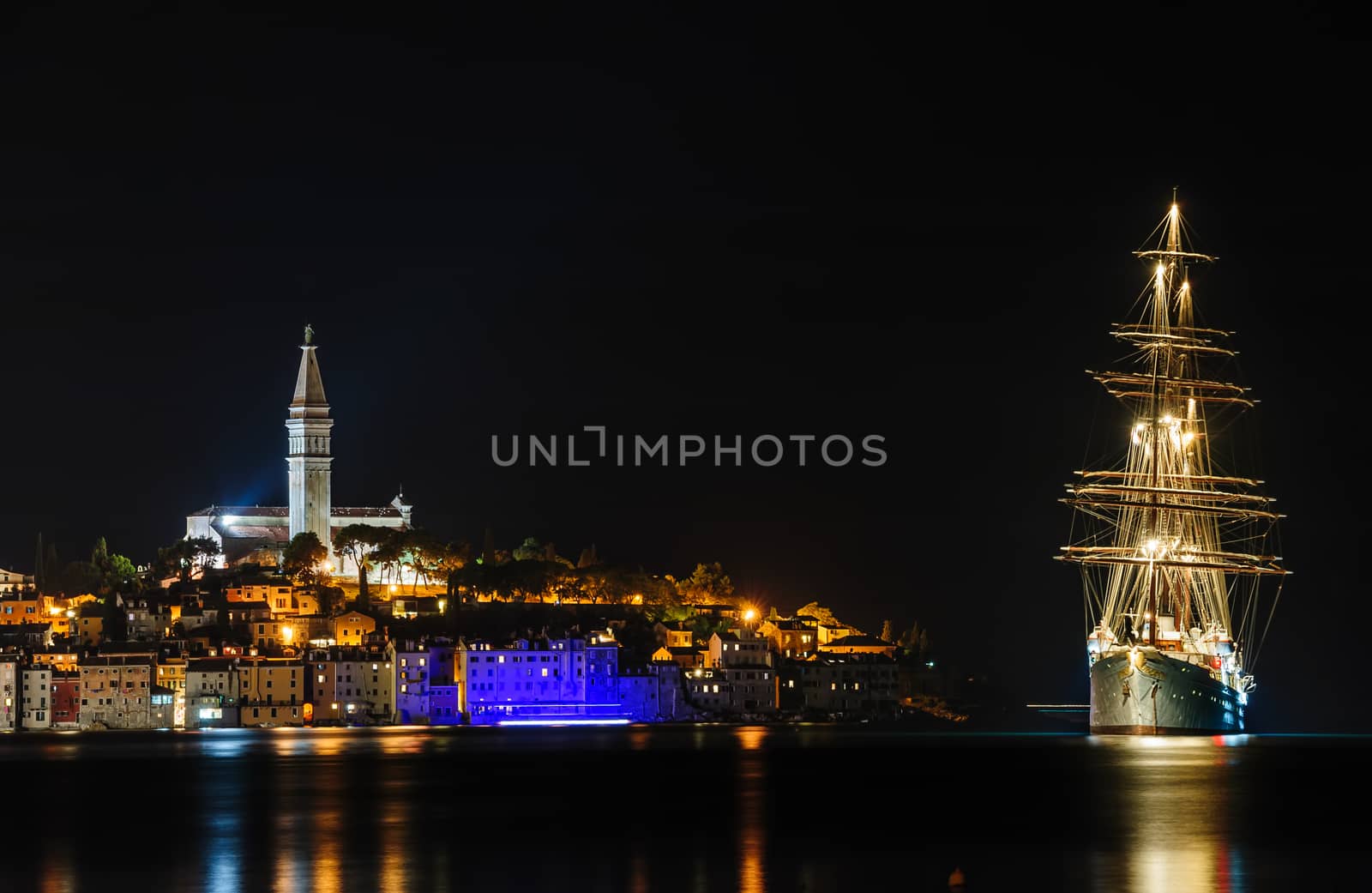 Rovinj sea side town at night, Istrian peninsula, Croatia