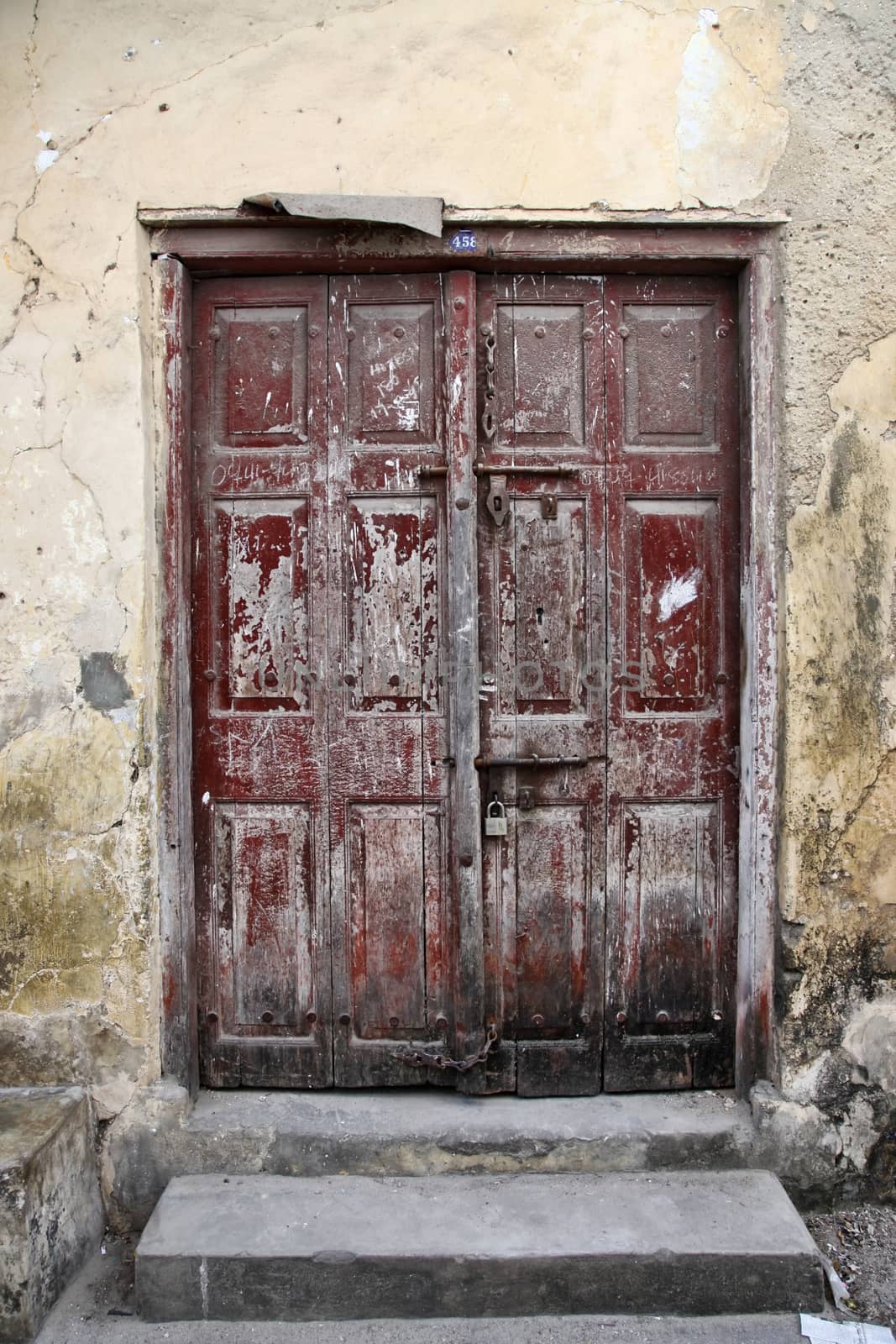 Old wooden door at Stone Town the capital of Zanzibar island East Africa.