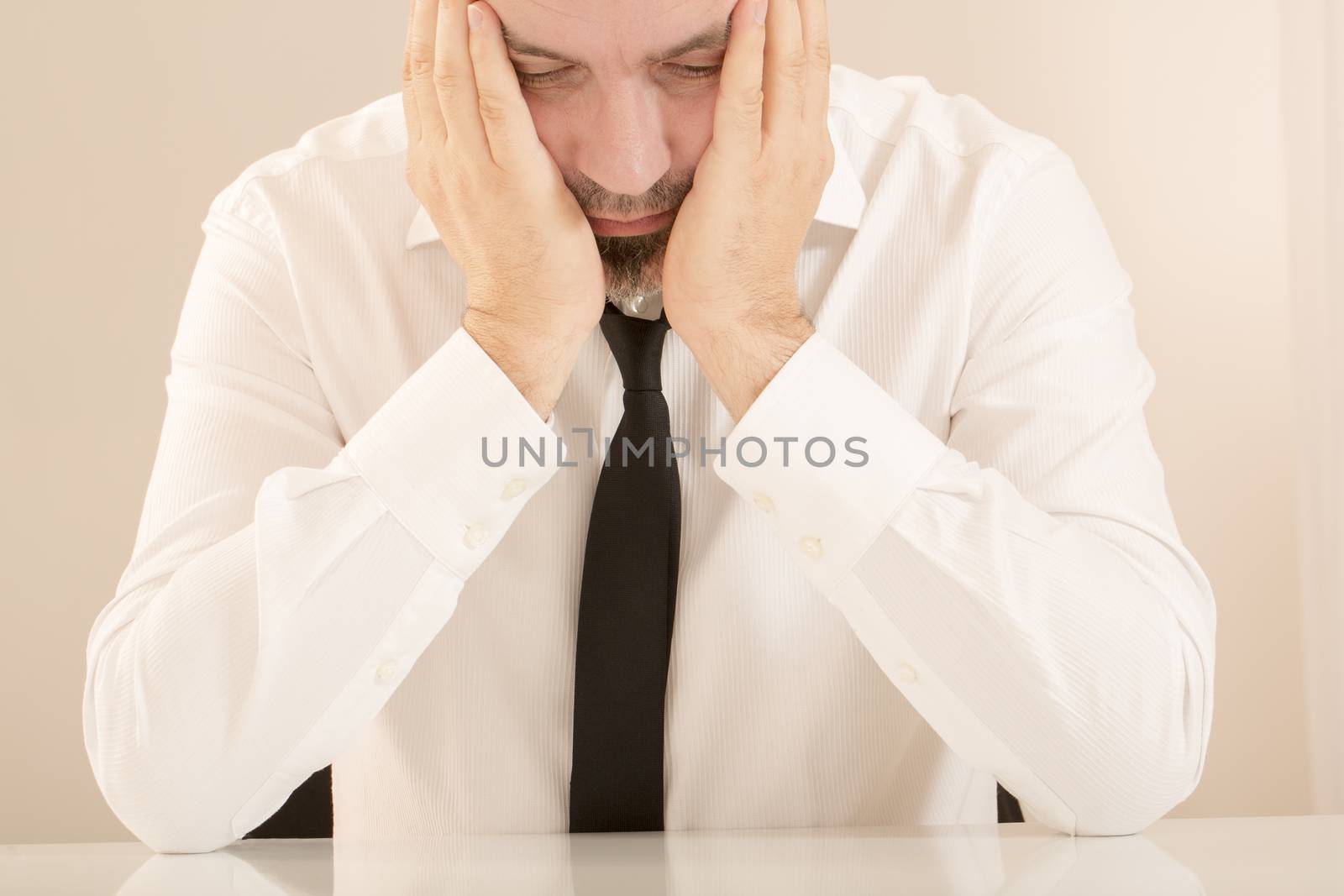 Office sales worker man overworked happy burn out tired