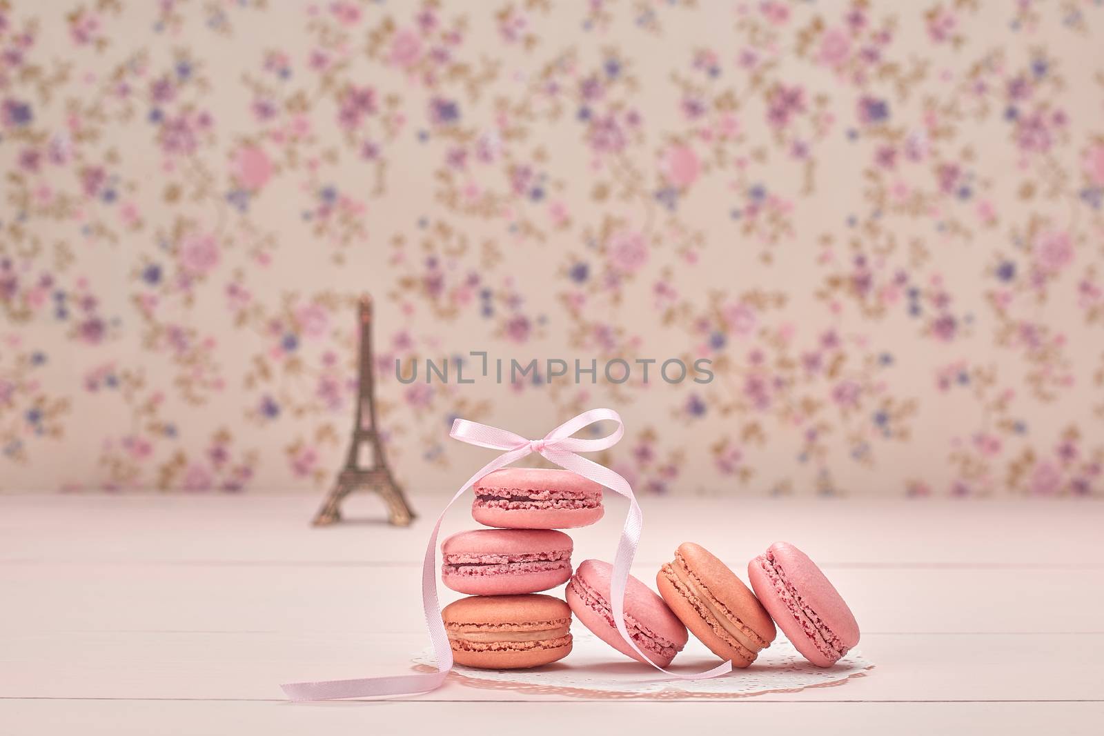 Macarons french dessert. Eiffel Tower on wood by 918