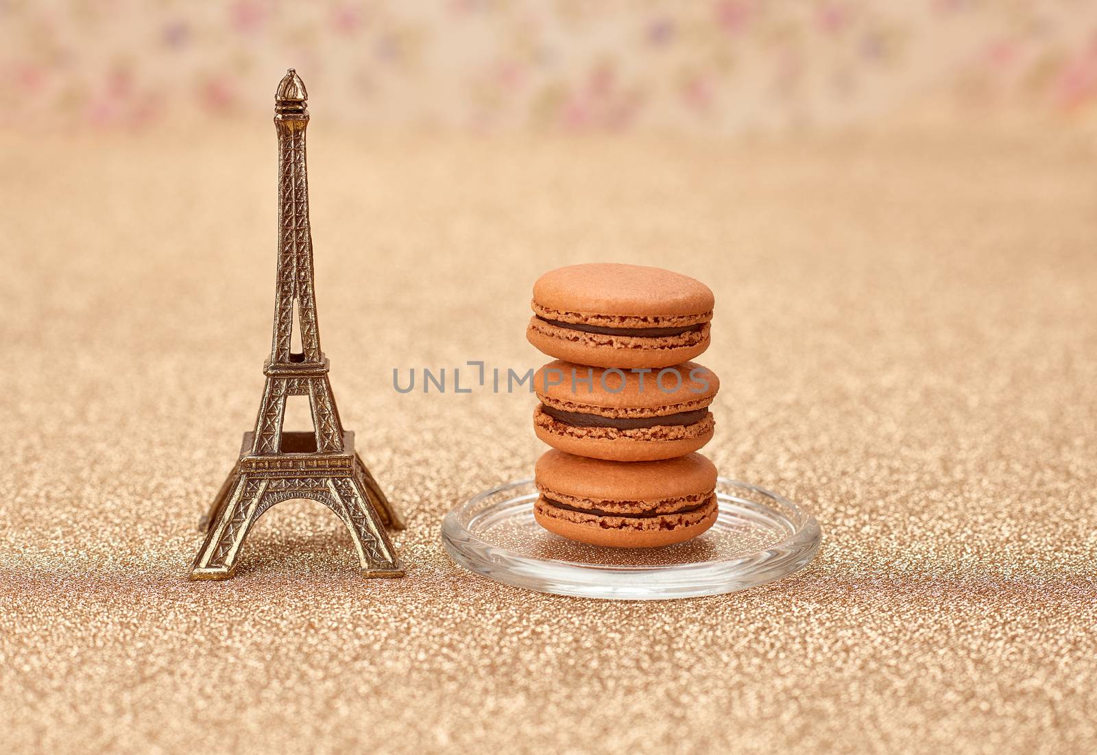 Macarons french dessert. Eiffel Tower on gold by 918