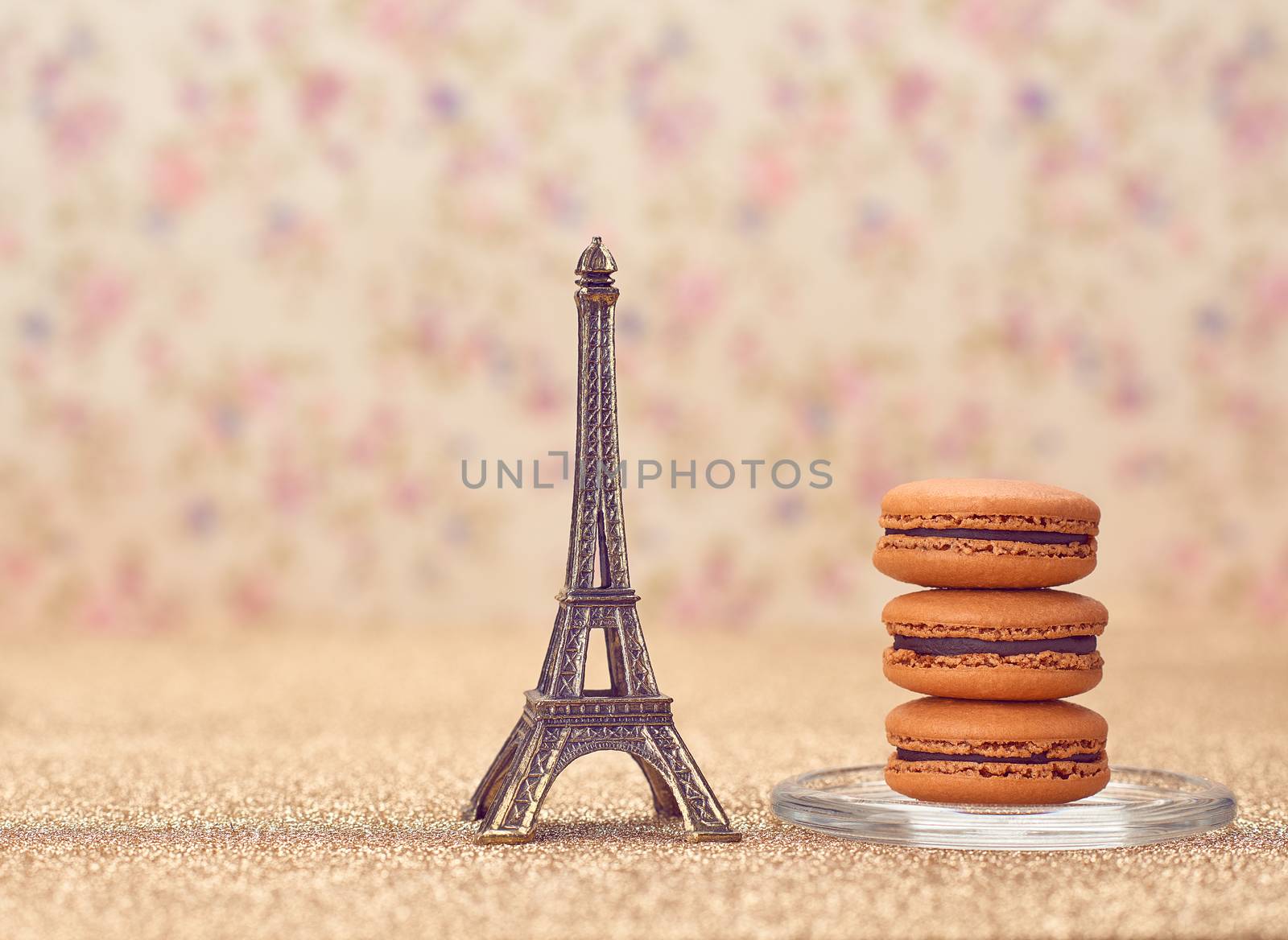 Macarons french dessert. Eiffel Tower on gold by 918