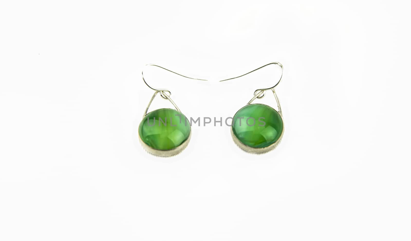 Pair of Beautiful Earrings with green Pearls, Isolated on White background
