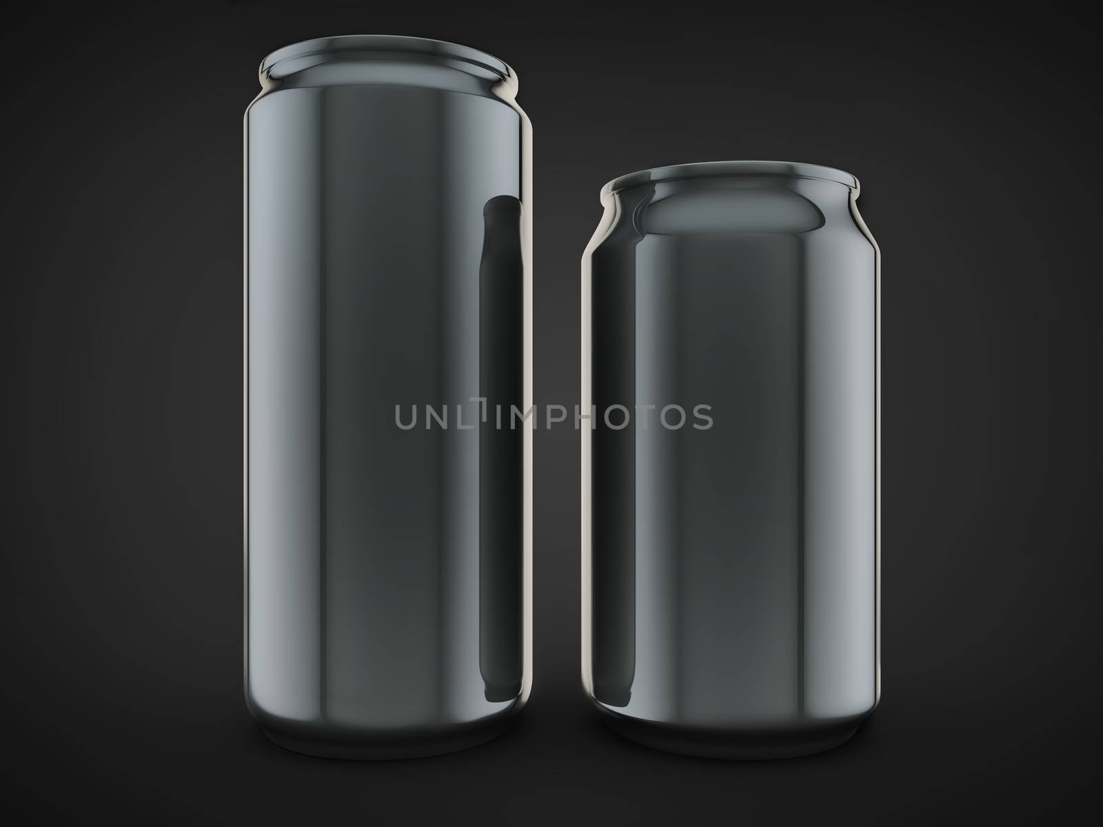 pair alluminium soda can front view empty design isolated black background.
