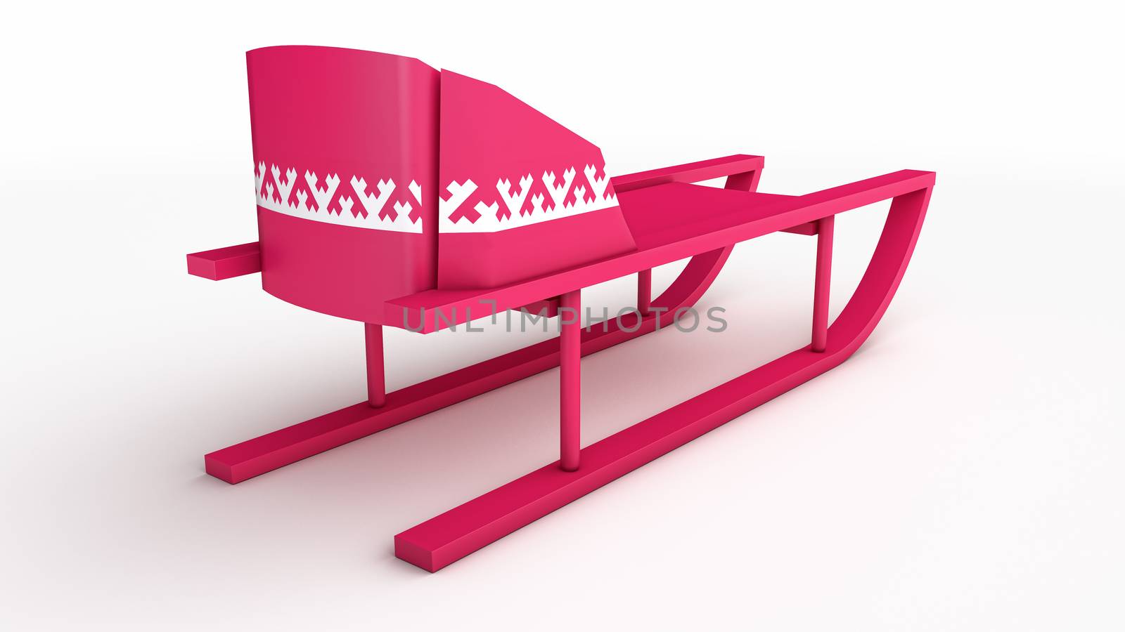 pink plastic sled with khanty siberian pattern decoration over white isolated background
