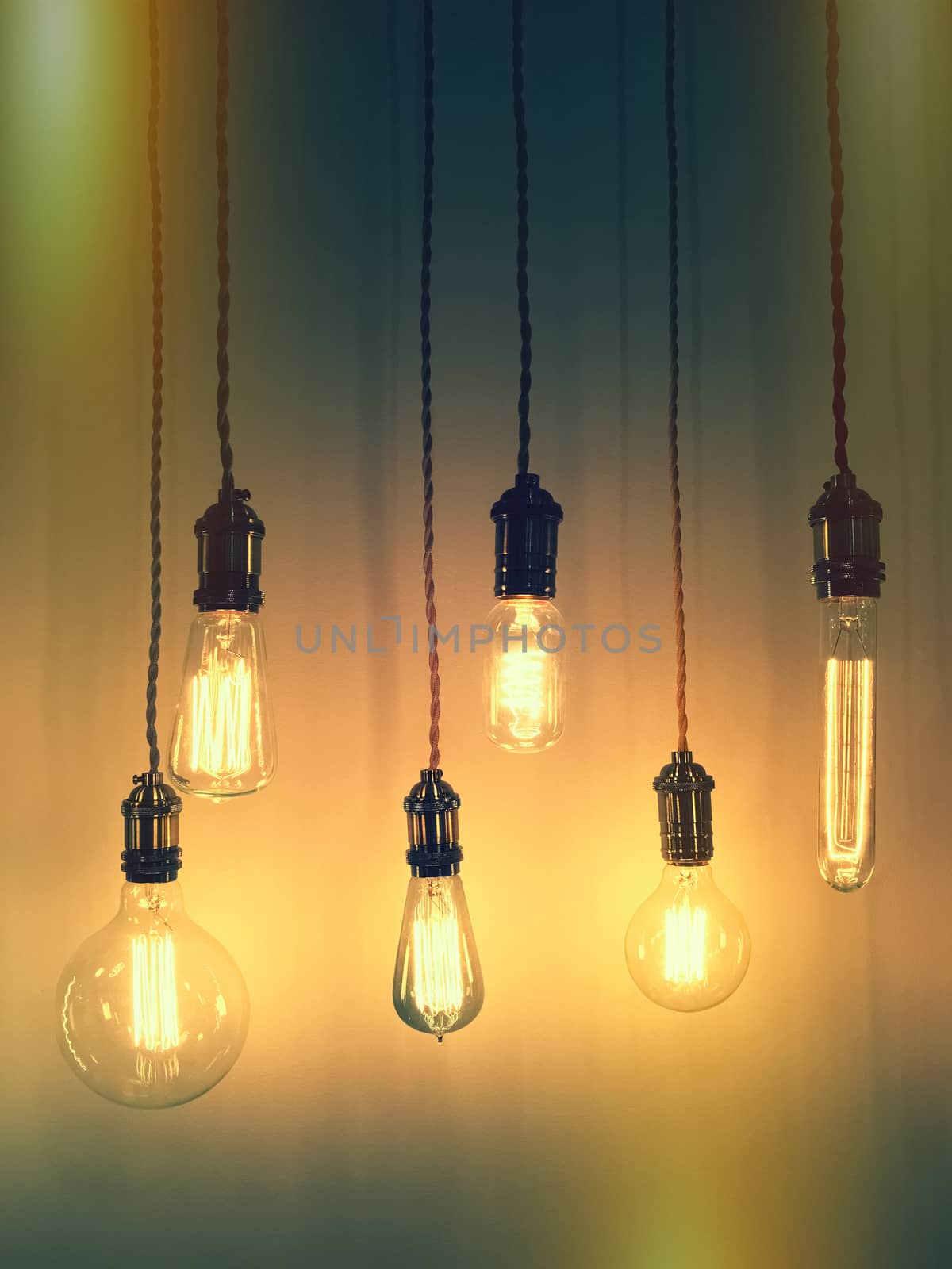 Illuminated retro style light bulbs. Trendy design. 