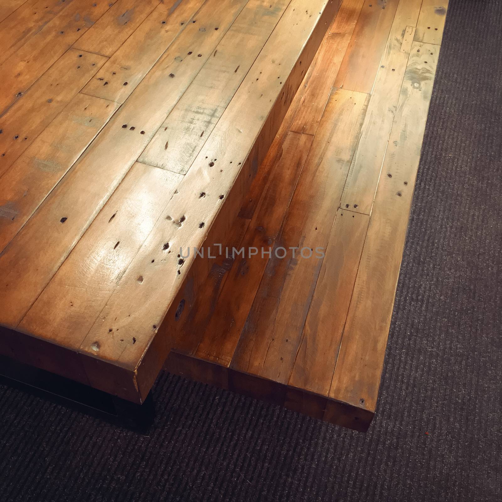 Massive wooden table and bench. Rustic style.