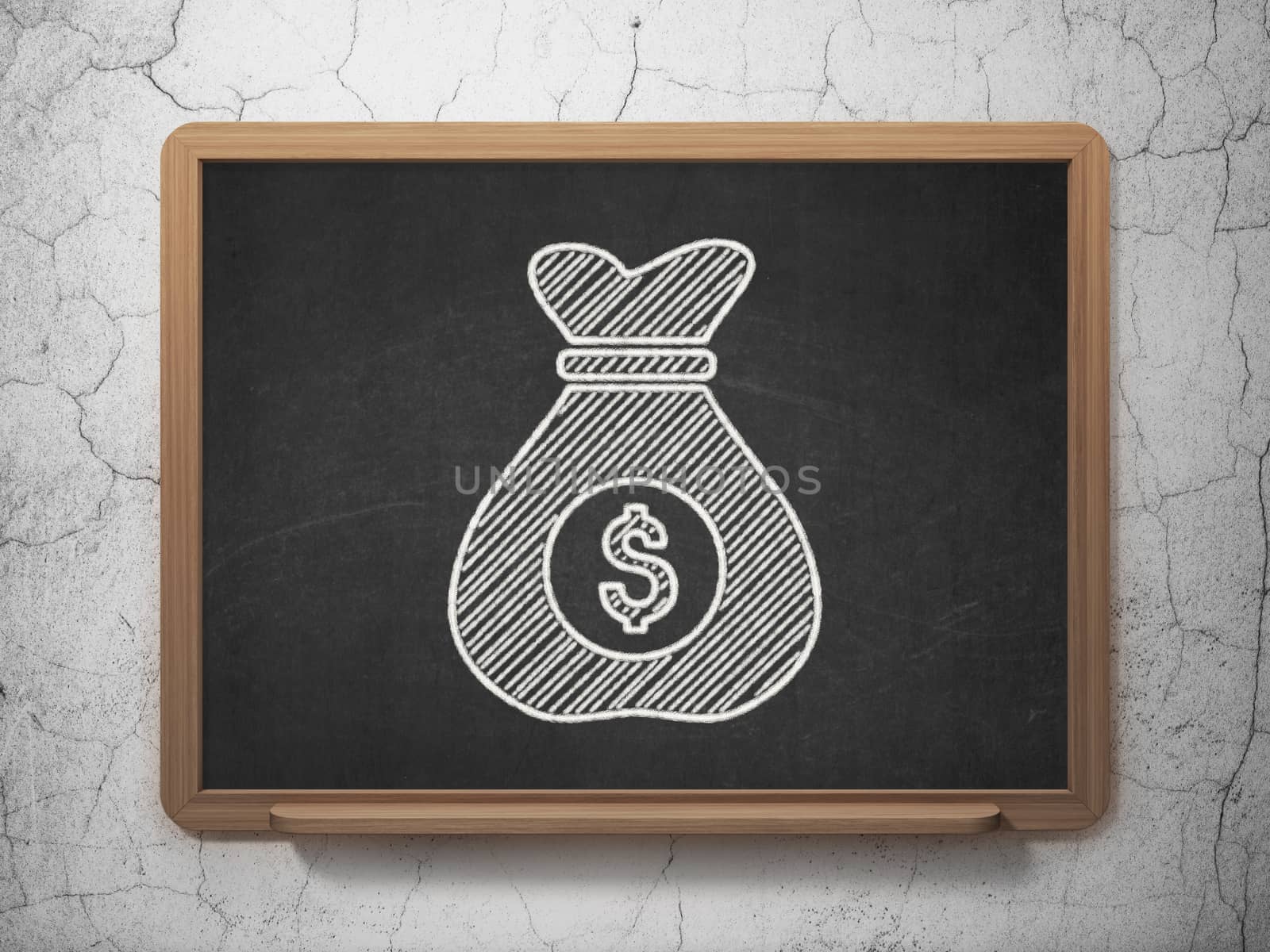 Business concept: Money Bag icon on Black chalkboard on grunge wall background