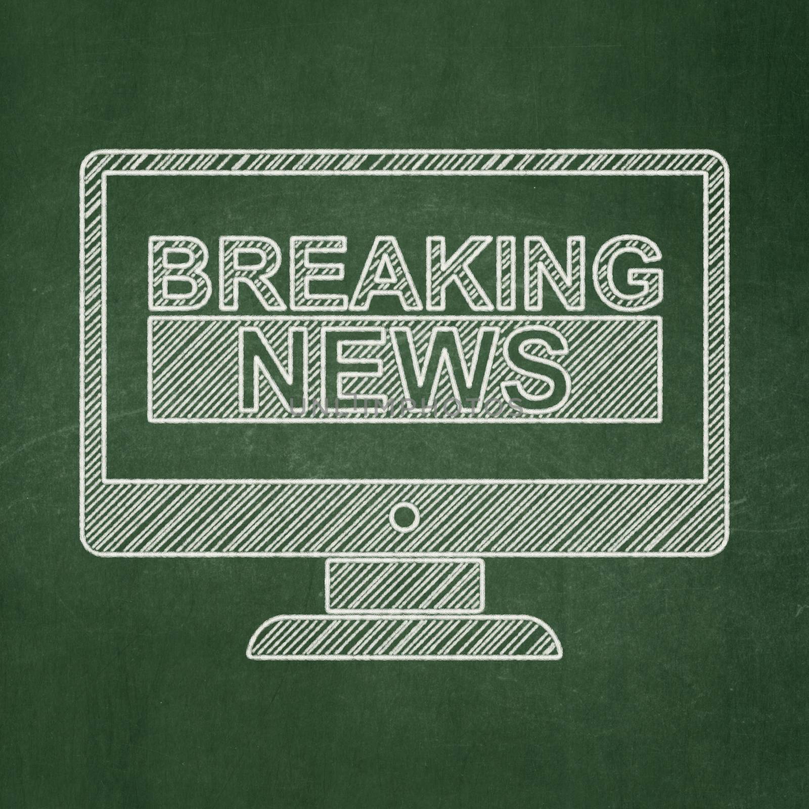 News concept: Breaking News On Screen icon on Green chalkboard background