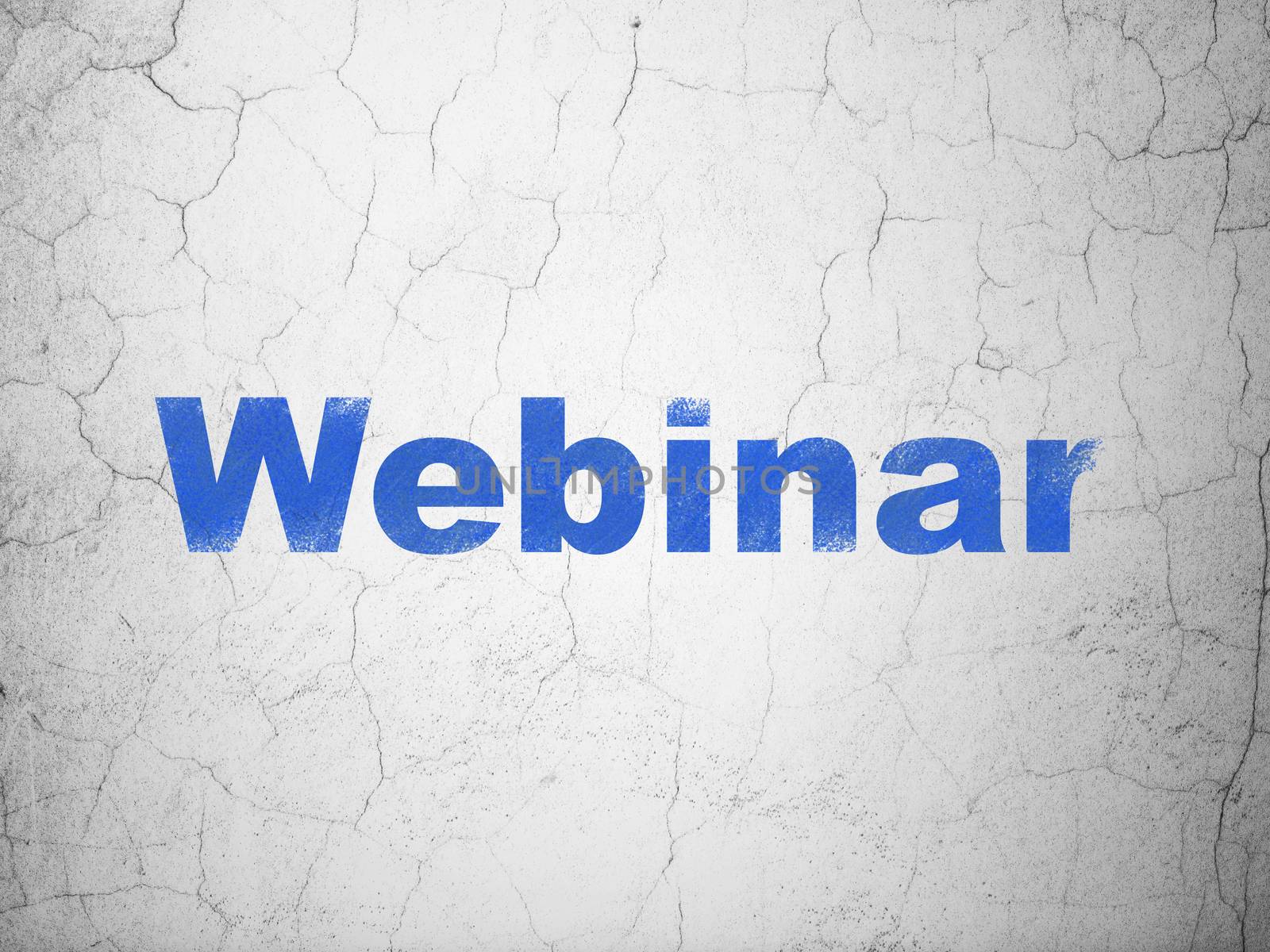 Studying concept: Blue Webinar on textured concrete wall background