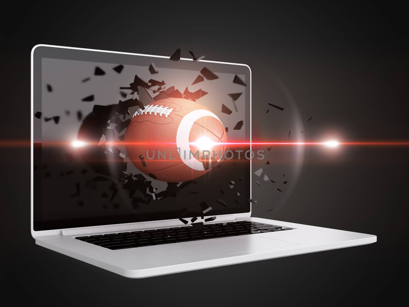 football destroy laptop, technology background, sport background