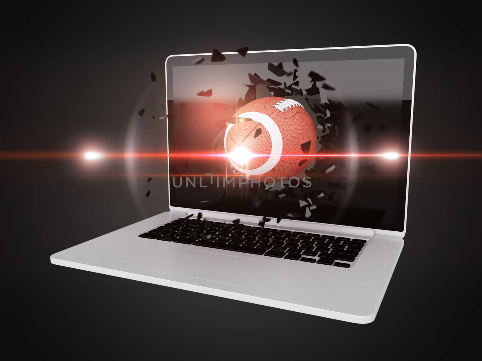 football destroy laptop, technology background, sport background