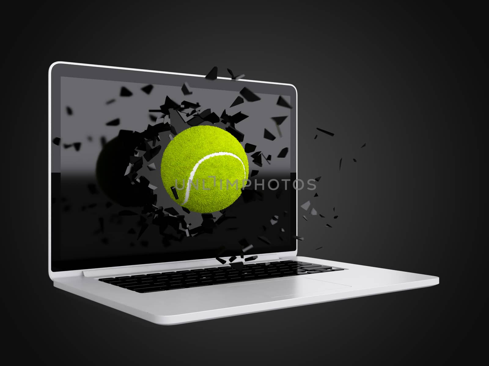 tennis ball destroy laptop by teerawit