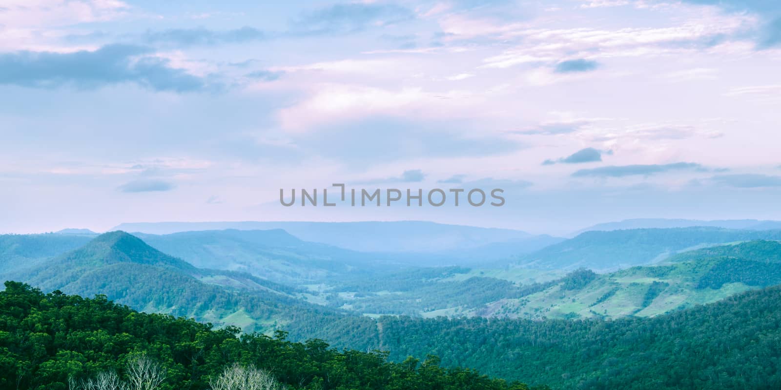 Mountain view of the Gold Coast Hinterlands in the late afternoon.