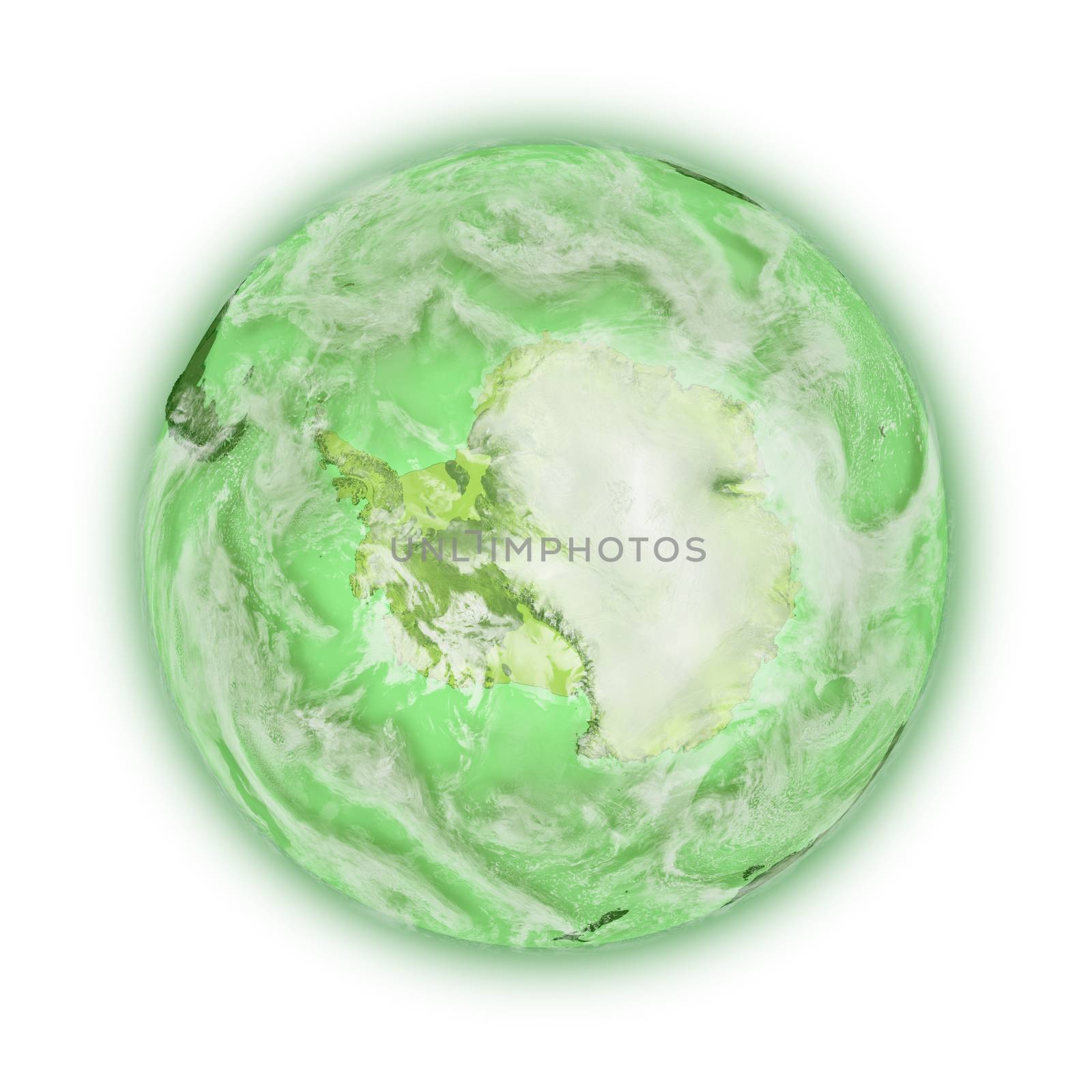 Antarctica on green planet Earth isolated on white background. Highly detailed planet surface. Elements of this image furnished by NASA.