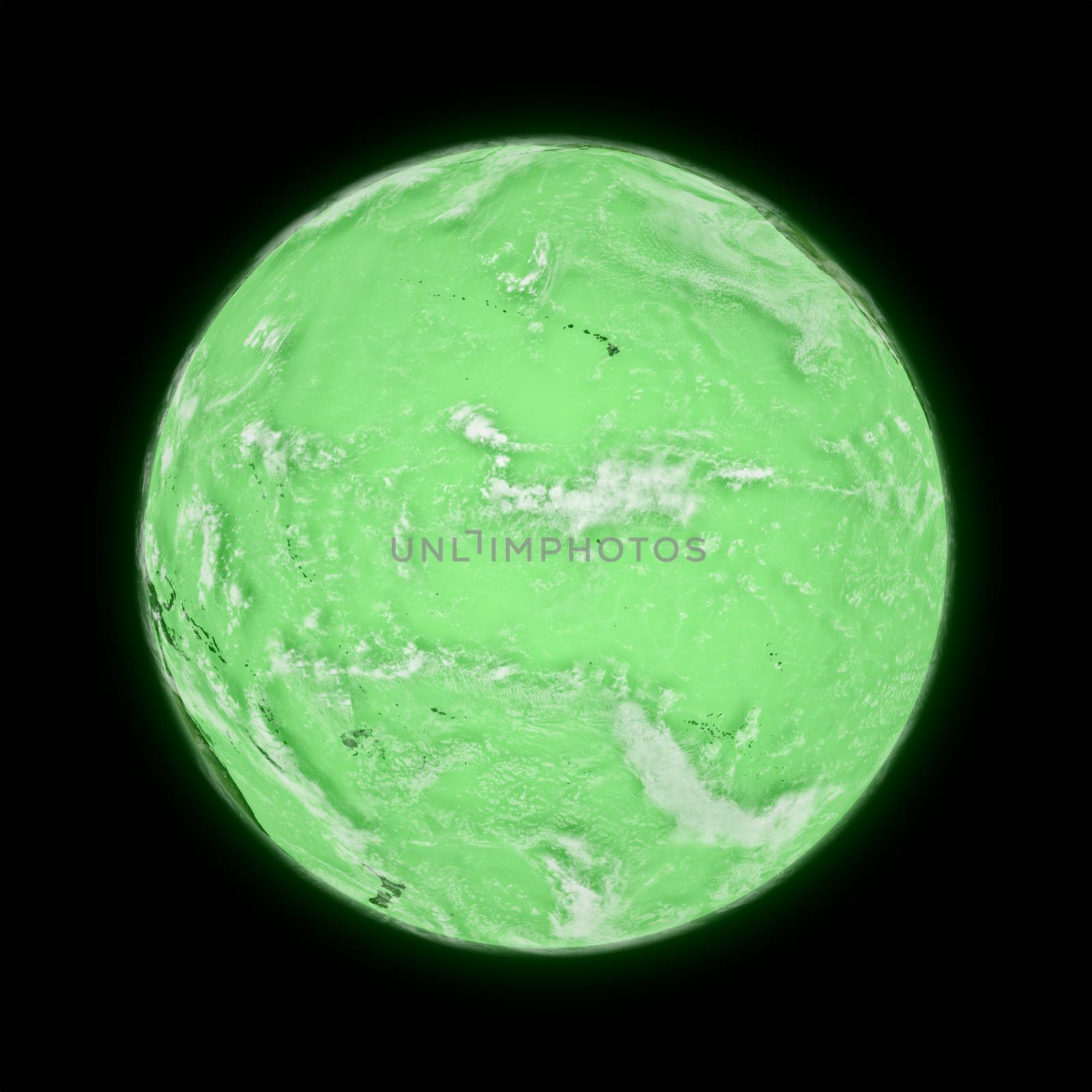 Pacific Ocean on green planet Earth isolated on black background. Highly detailed planet surface. Elements of this image furnished by NASA.