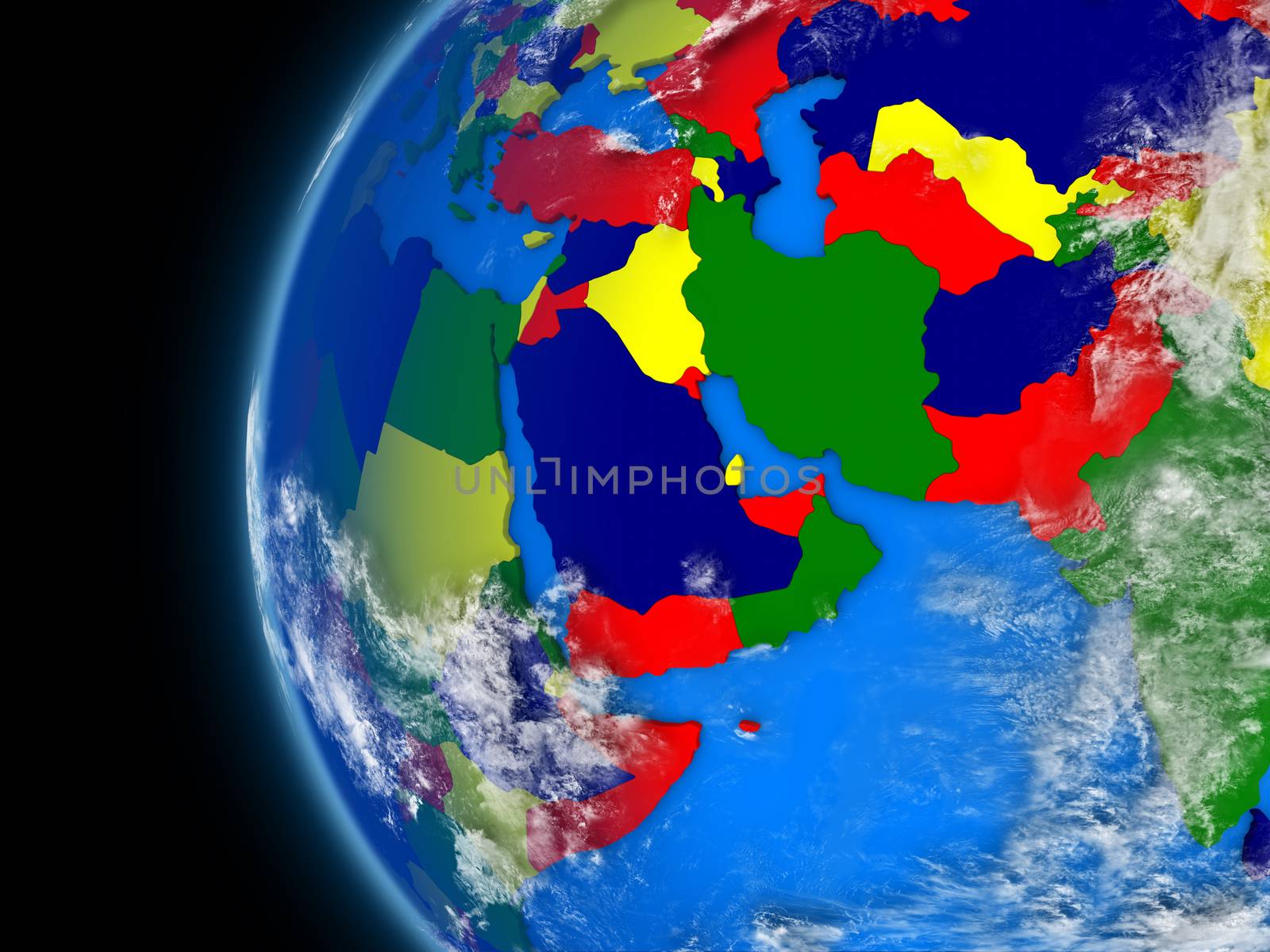 middle east region on political globe by Harvepino