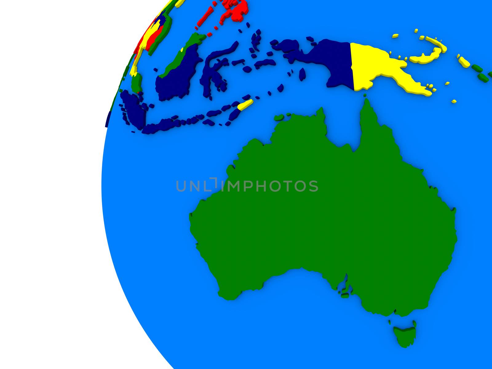 Australian continent on political globe by Harvepino