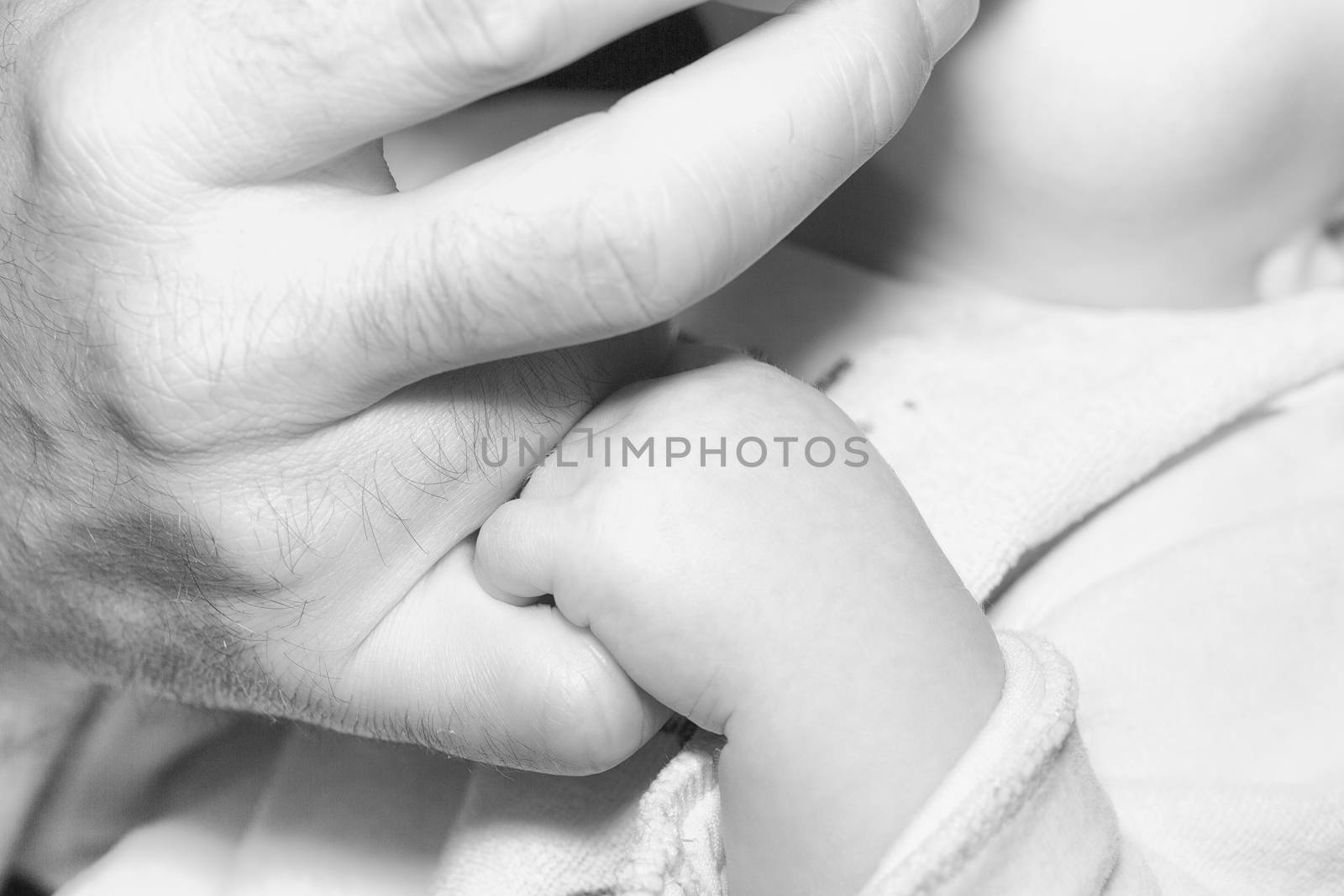 Father mother and baby holding hands family happiness balck and white