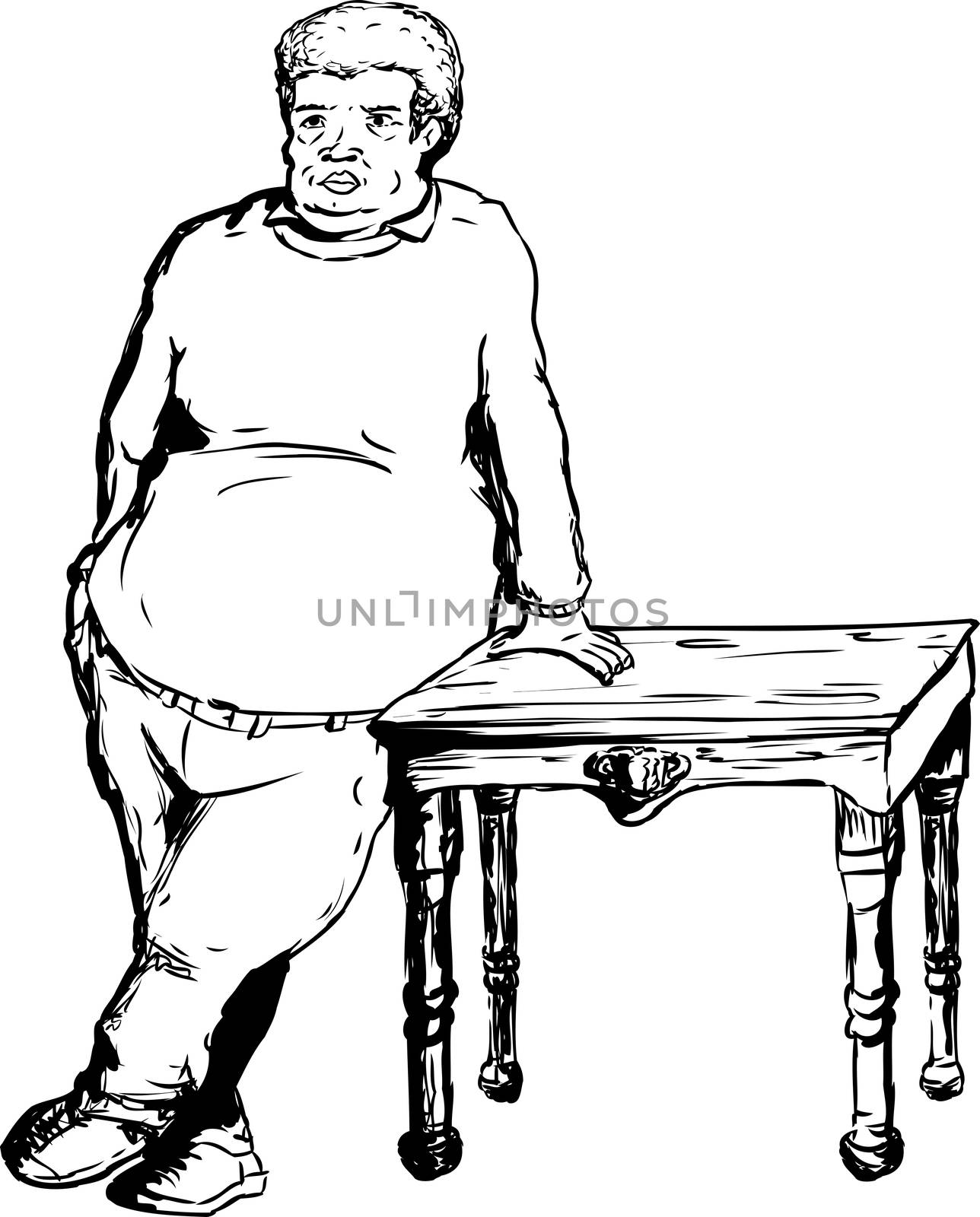 Heavy Man Leaning on Table by TheBlackRhino