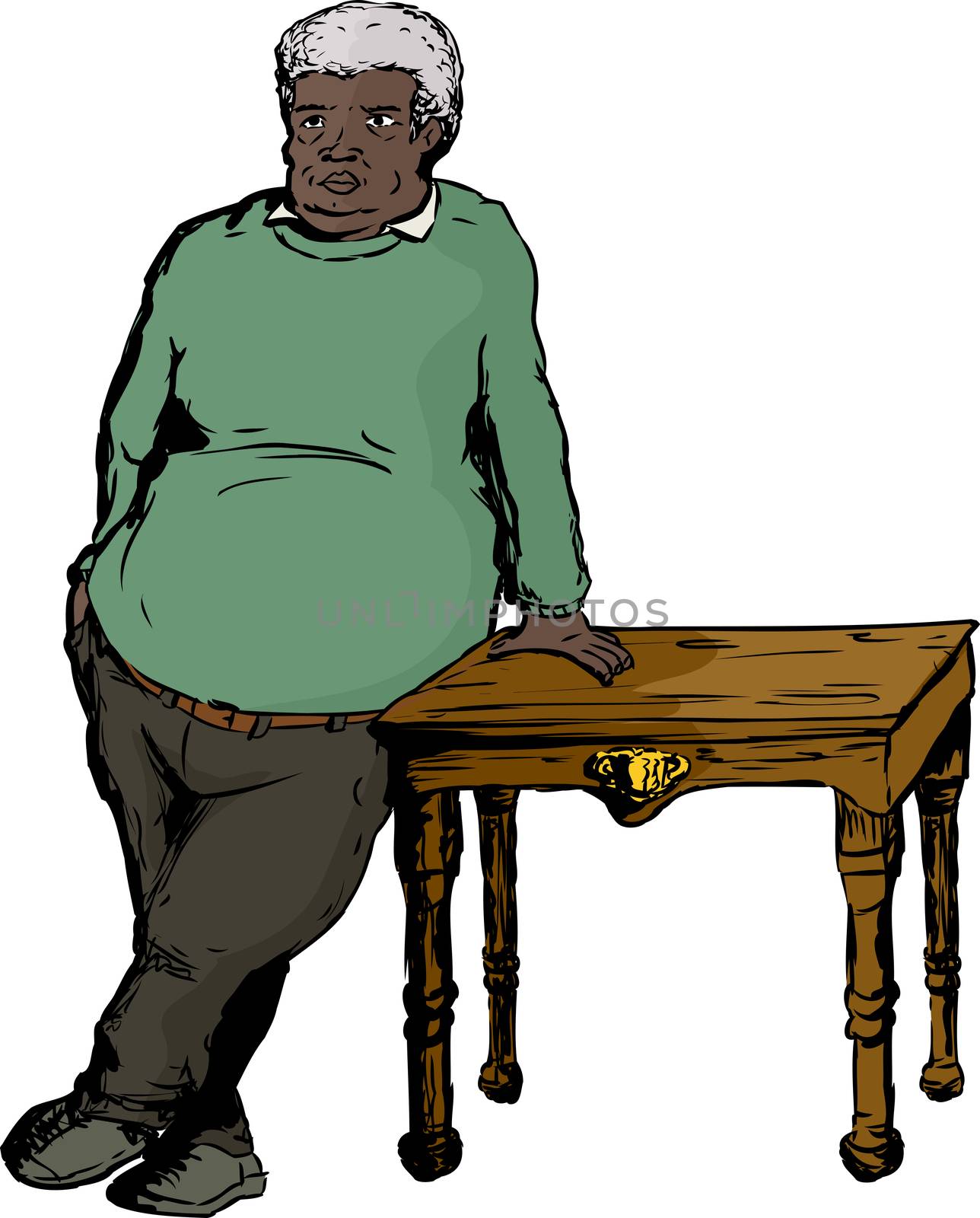 Mature Man in Green Leaning on Table by TheBlackRhino