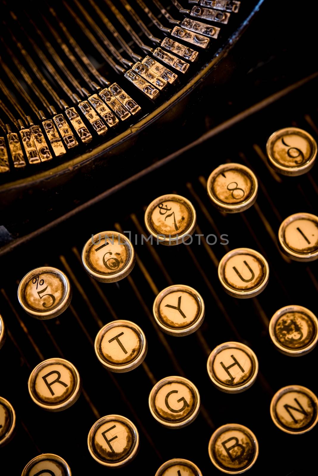 Vertical Closeup Typewriter Photo. Old Vintage Typewriter.