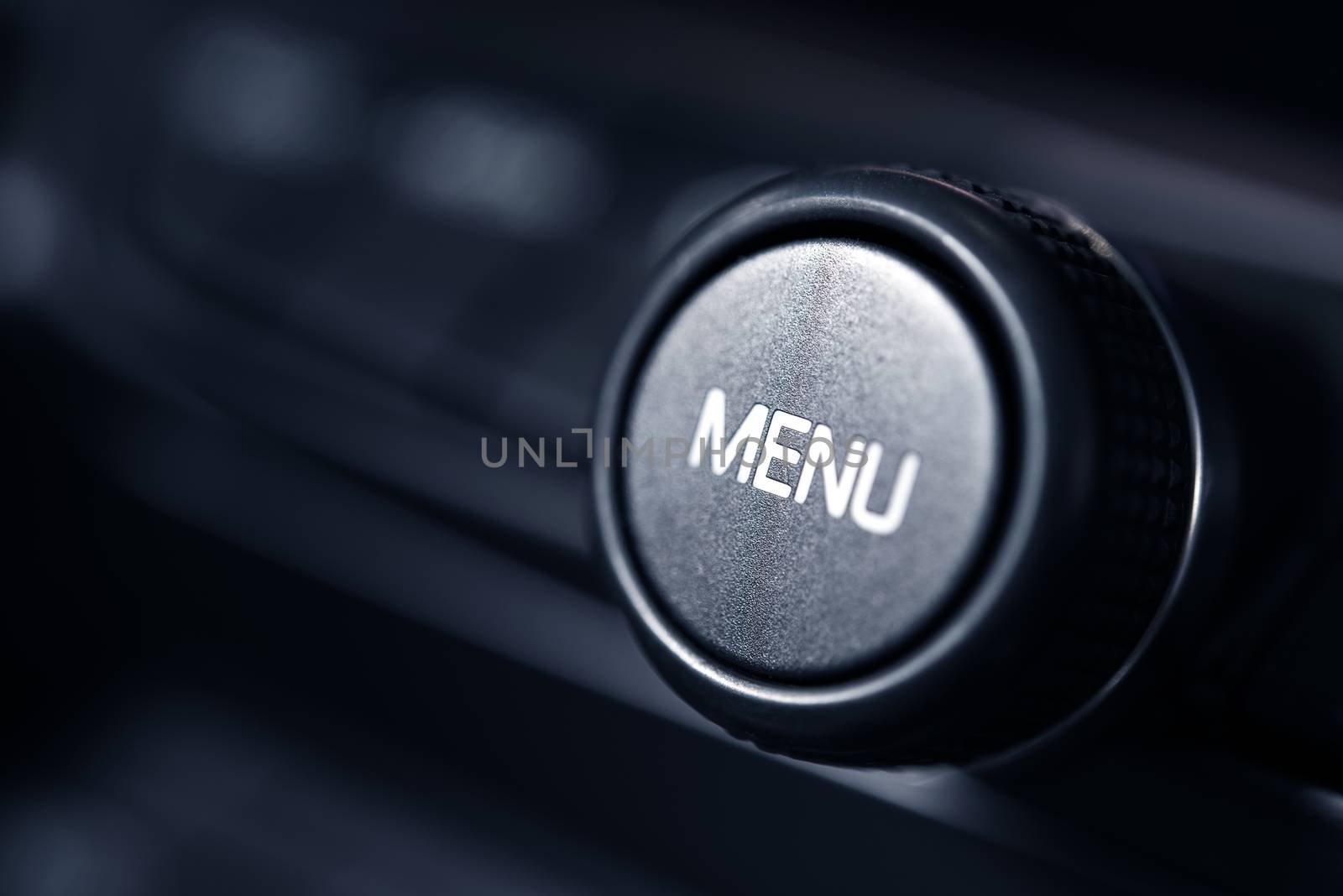 Menu Radio Button Closeup Photo. Car Multimedia Feature Element.
