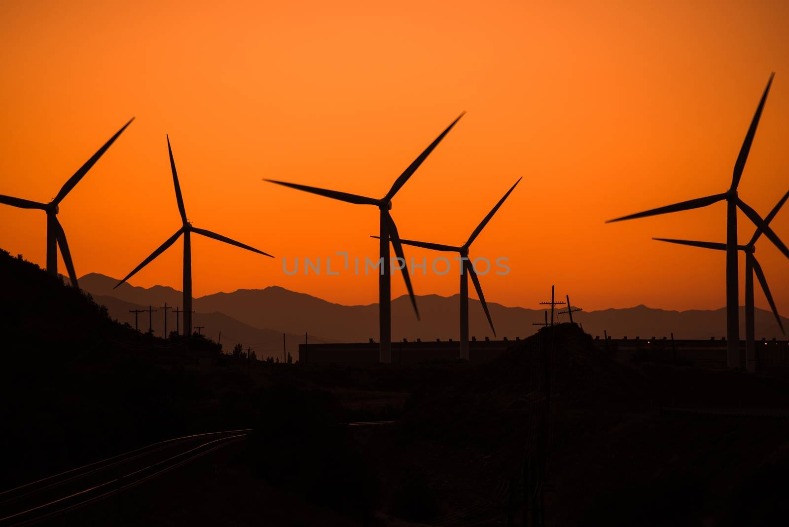 Wind Turbine in Utah at Sunset. Alternative Energy Source Theme. Wind Power.