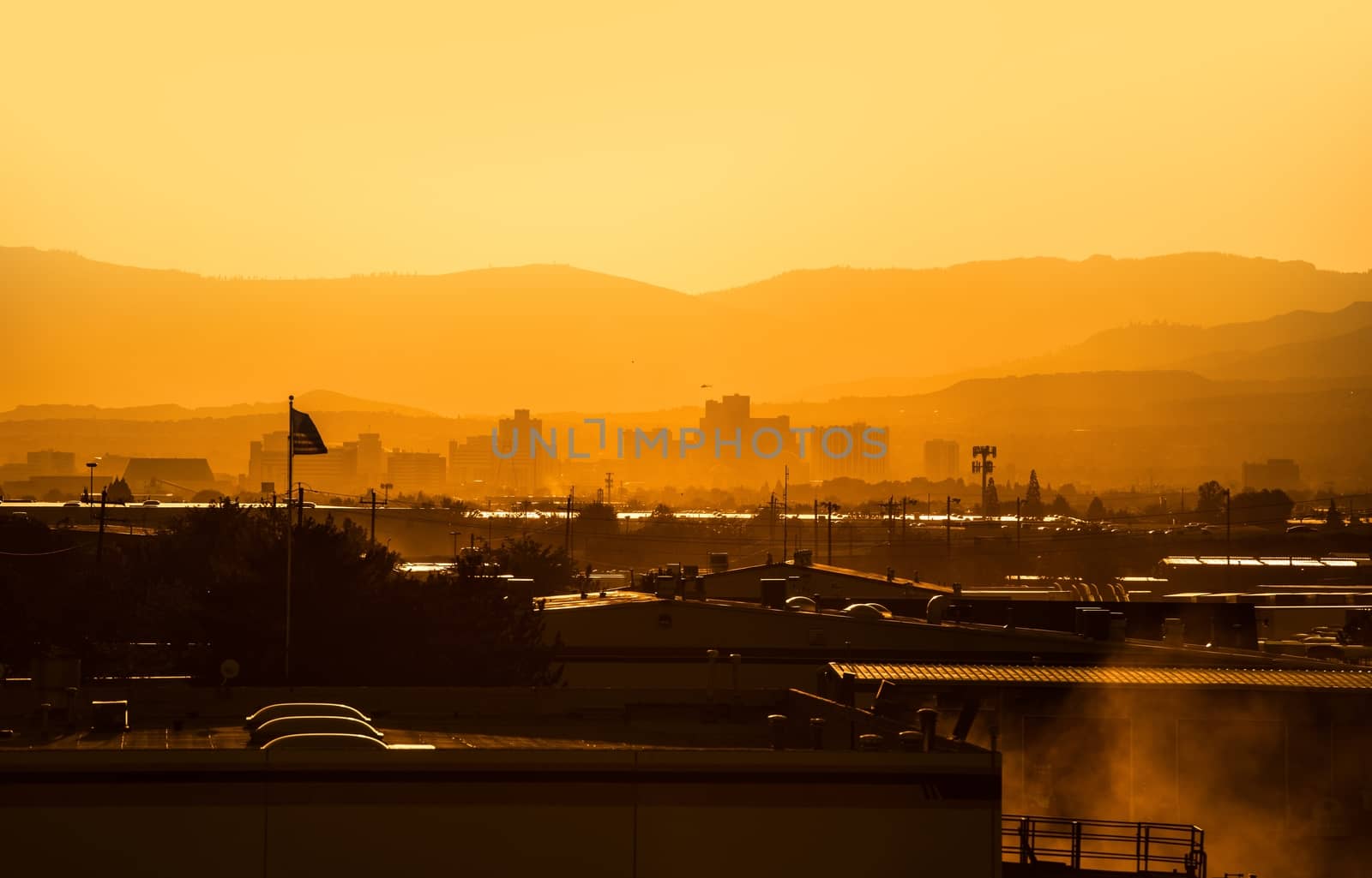 Reno, Nevada Cityscape Sunset. City of Reno, United States. Reno is Known As "The Biggest Little City in the World".
