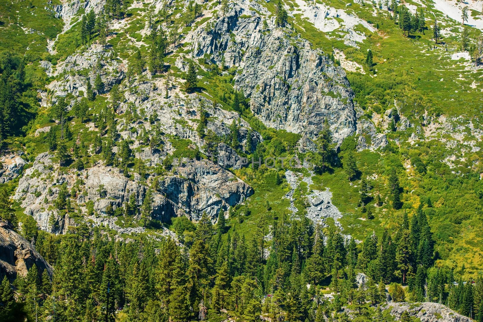 Green Granite Mountain. Sierra Nevada Mountain Closeup. Summer Time.