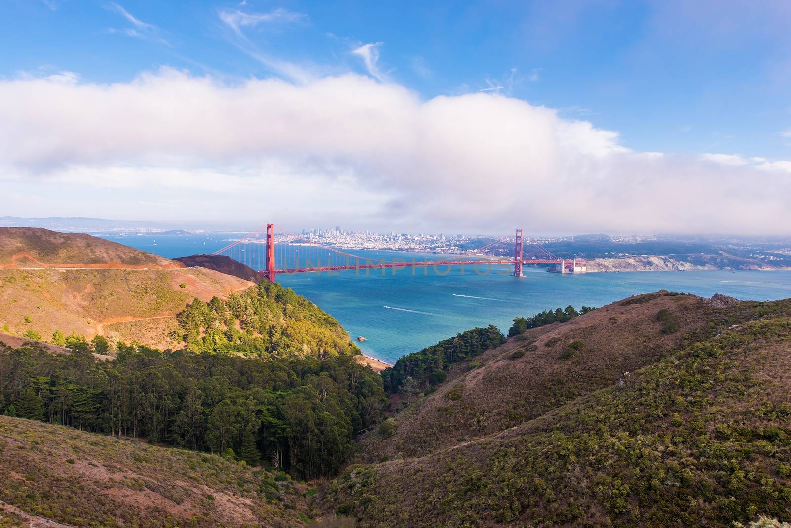 San Francisco Bay Area with Golden Gate Bridge and San Francisco Skyline in a Distance. California, United States.
