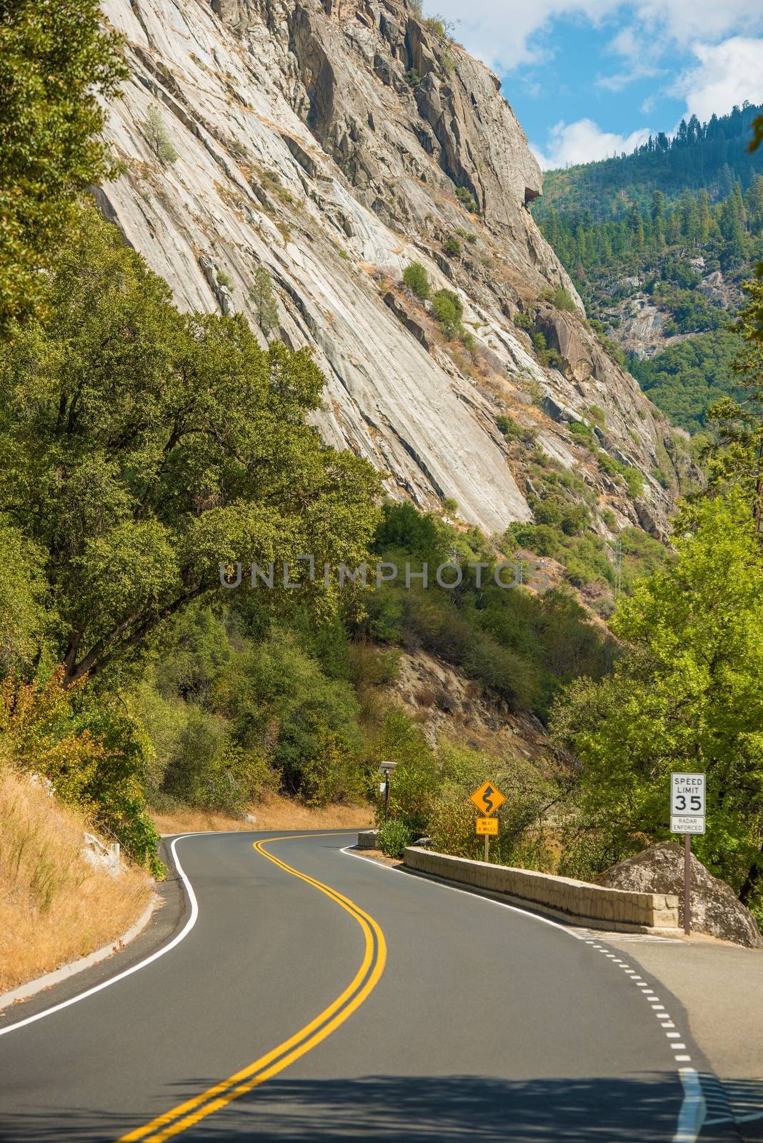 Yosemite Curved Road. Scenic by Way in Yosemite Sierra Nevada Mountains. California, United States.