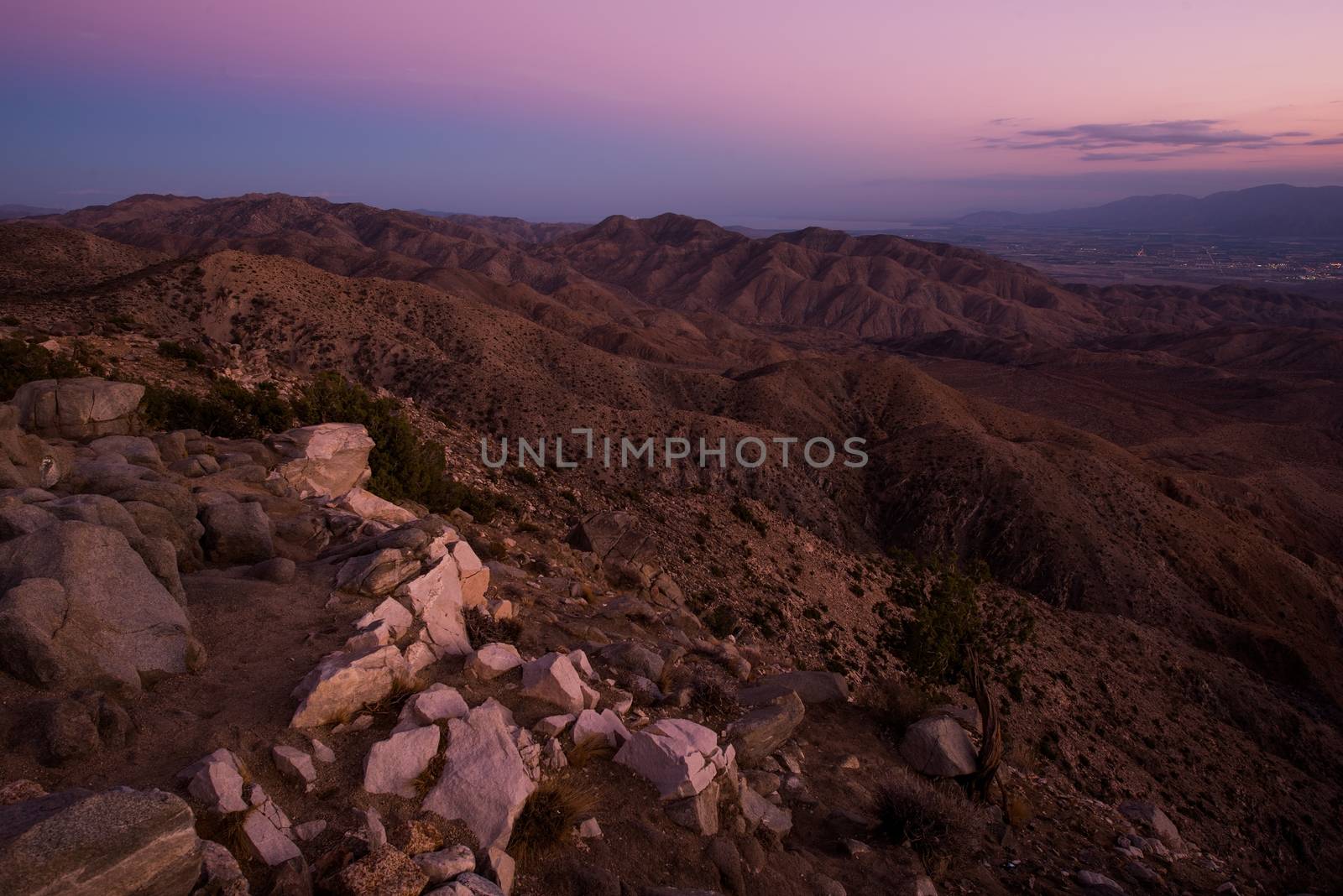Scenic Little San Bernardino Mountains and Coachella Valley View. Salton Sea and Santa Rosa Mountains in a Distance. Southern California, United States.