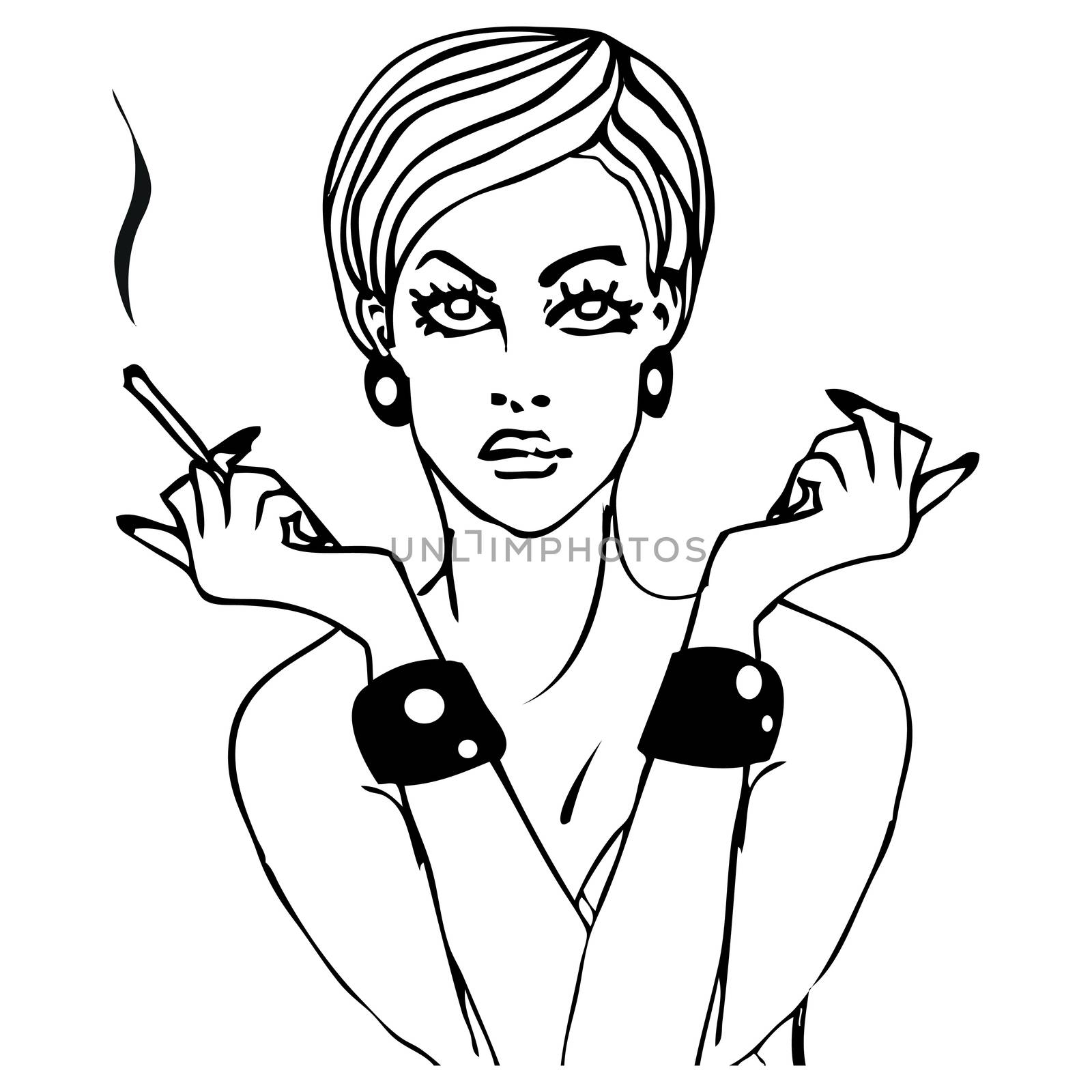 portrait of smoking girl pop art style tattoo ink illustration by tamaravector