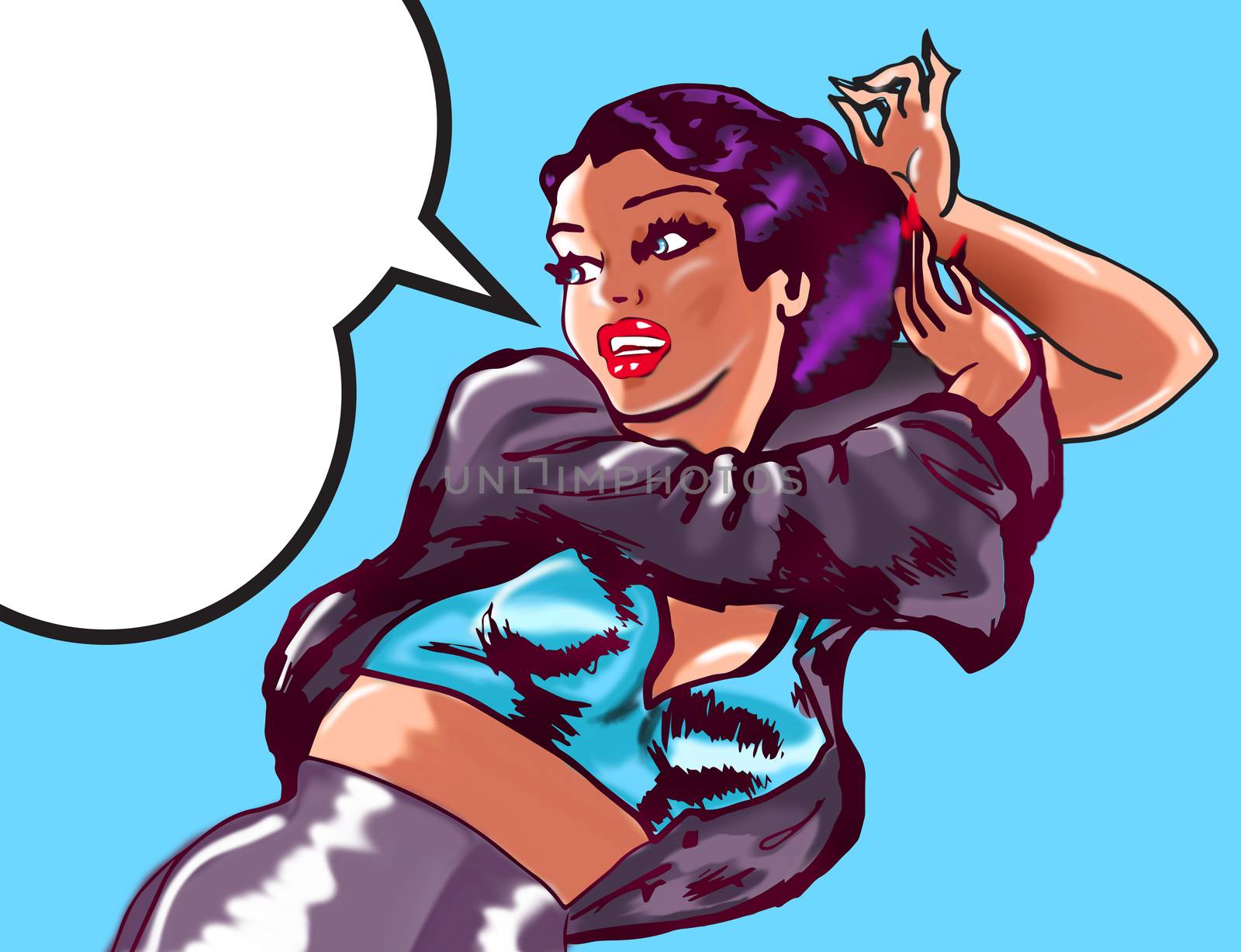 Retro glamour sexy woman illustration Beautiful Surprised Brunet by tamaravector