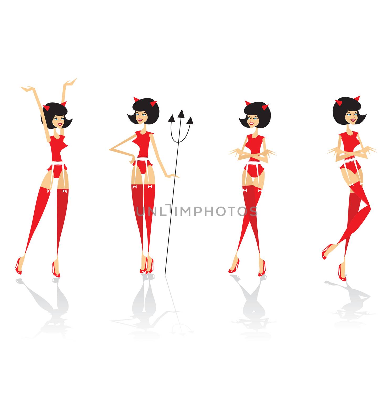 set of sexy devils cute retro gals by tamaravector