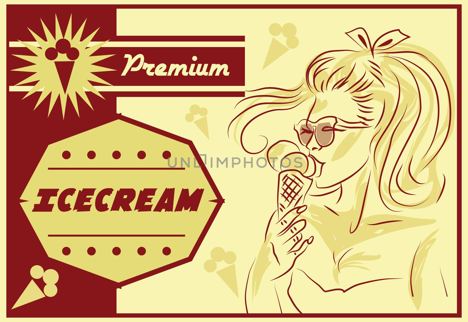 Retro Vintage Iceceam Background with Typography Retro Woman by tamaravector